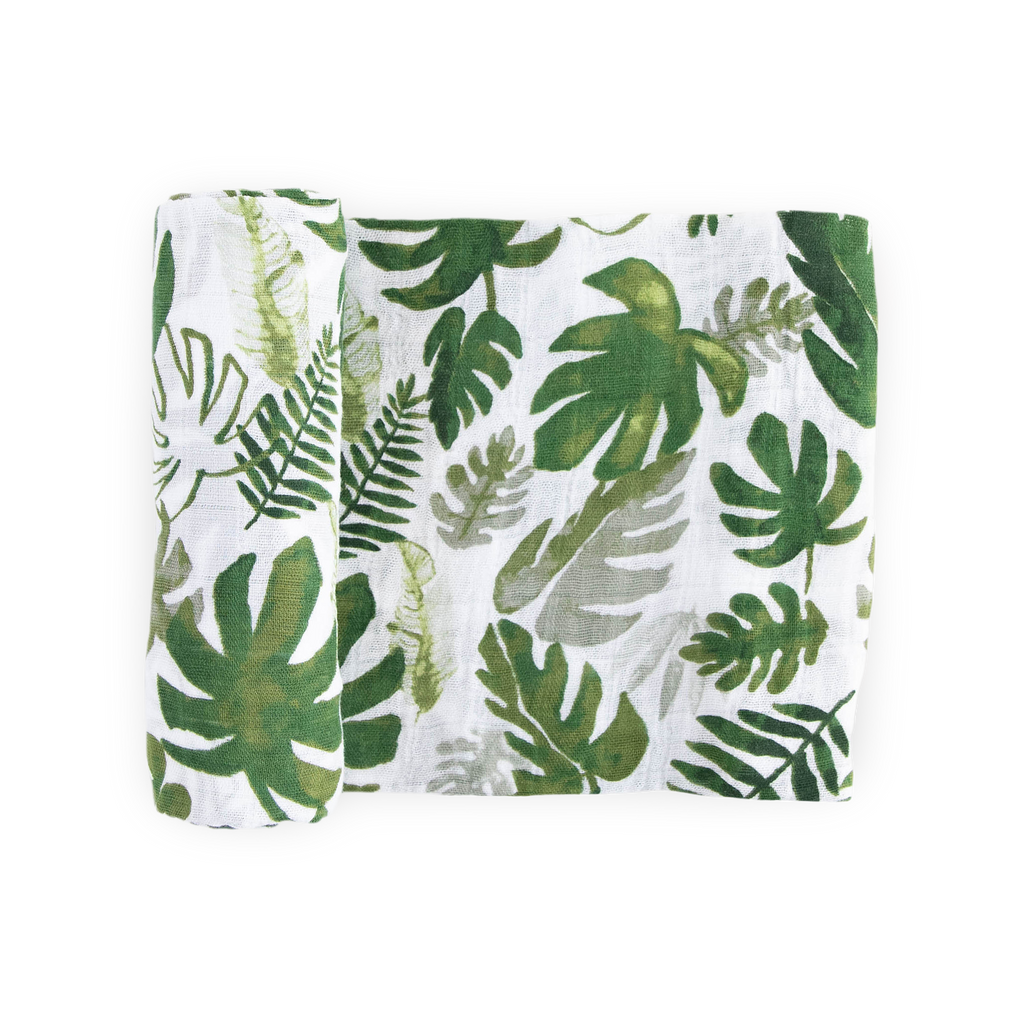 Cotton Muslin Swaddle Baby Blanket - Tropical Leaf – Little Unicorn USA