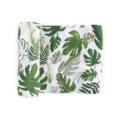 Cotton Muslin Swaddle Baby Blanket - Tropical Leaf – Little Unicorn USA