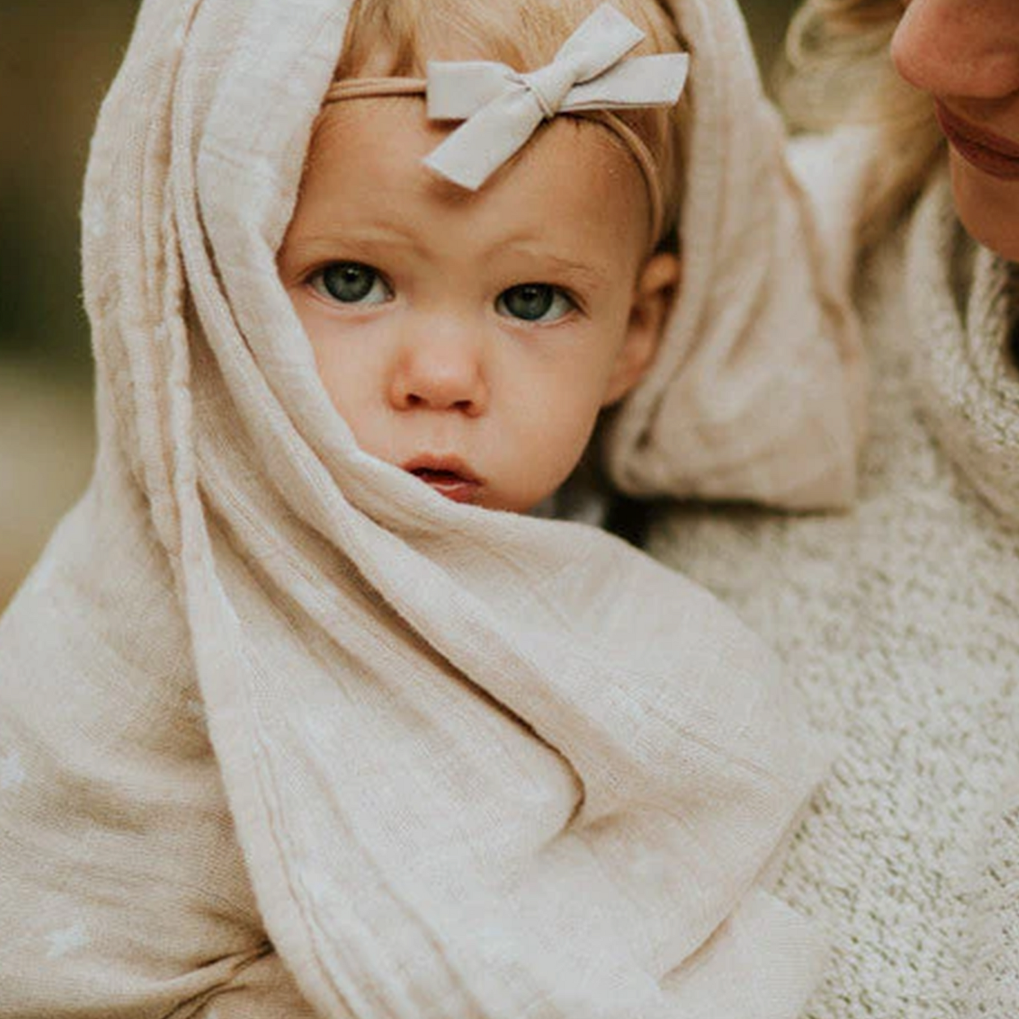 Cotton Muslin Swaddle Blanket - Taupe Cross