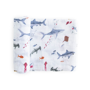 Cotton Muslin Swaddle Blanket - Shark