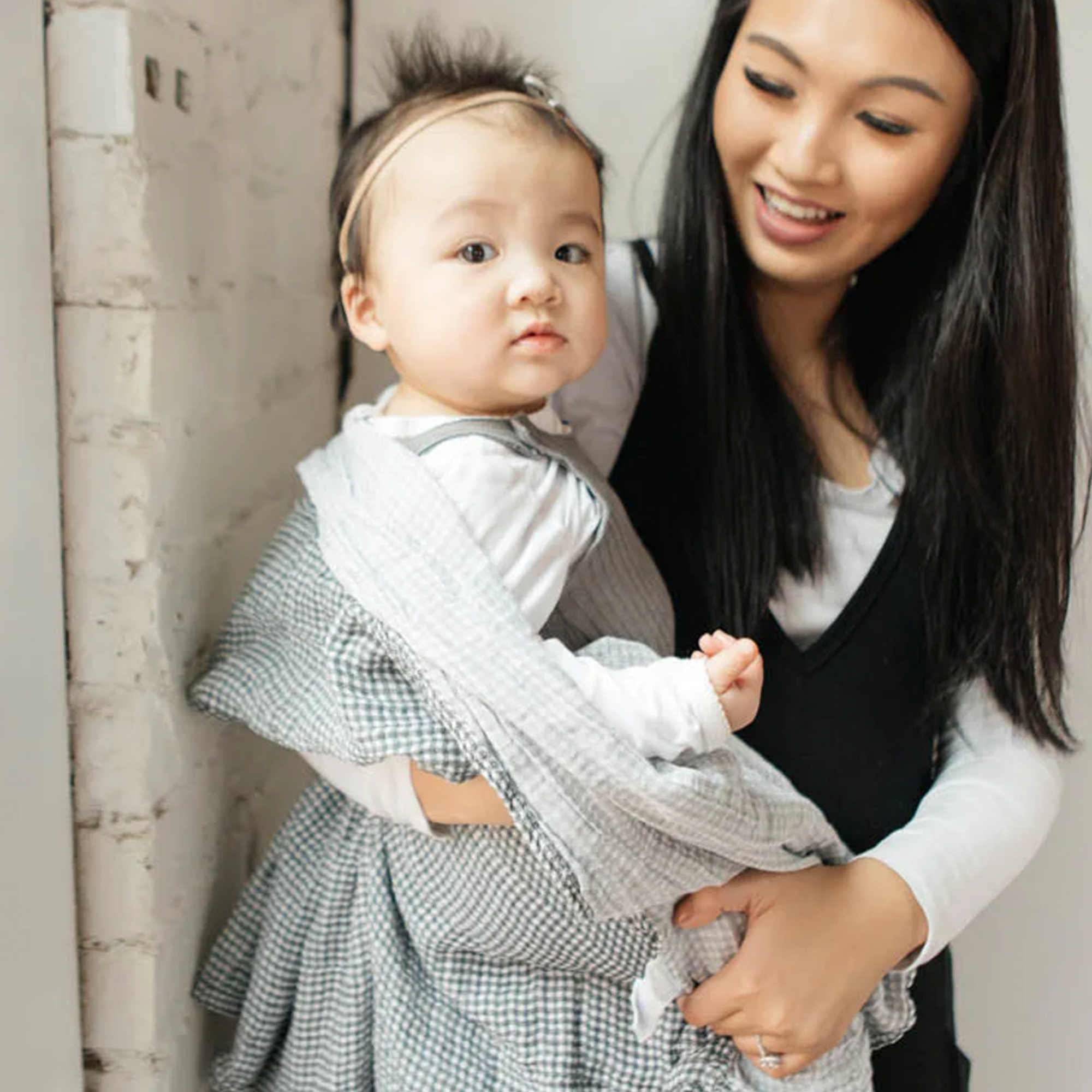 Cotton Muslin Swaddle Blanket - Navy Micro Gingham