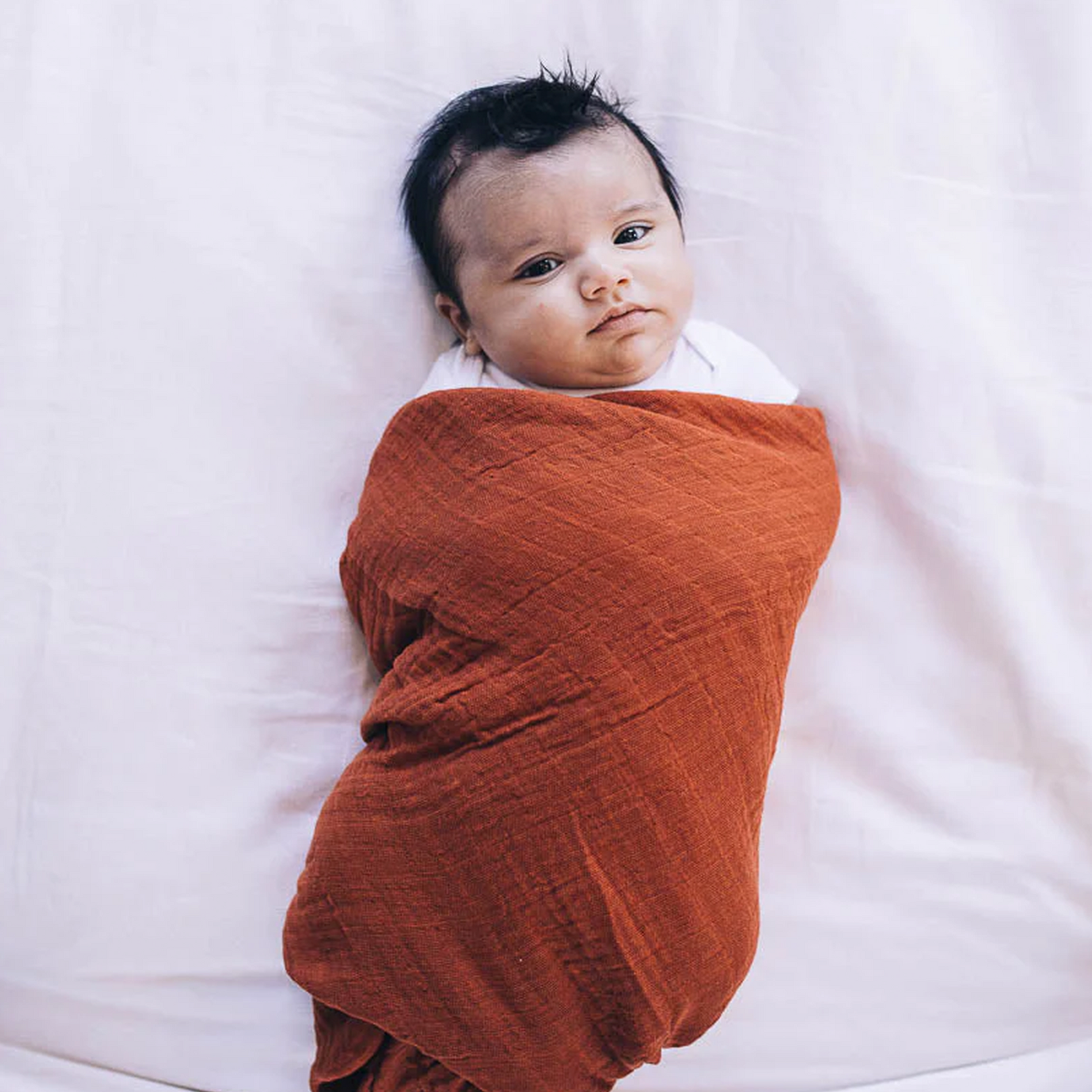 Cotton Muslin Swaddle Blanket - Rust