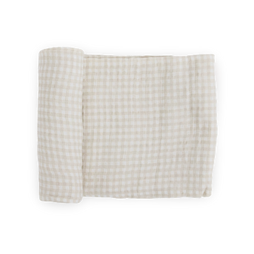 Cotton Muslin Swaddle Blanket - Tan Gingham
