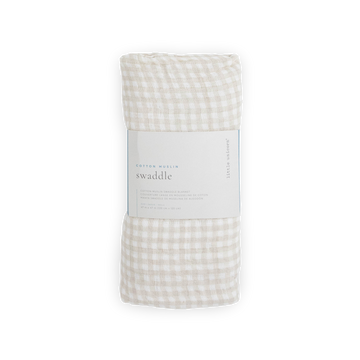 Cotton Muslin Swaddle Blanket - Tan Gingham