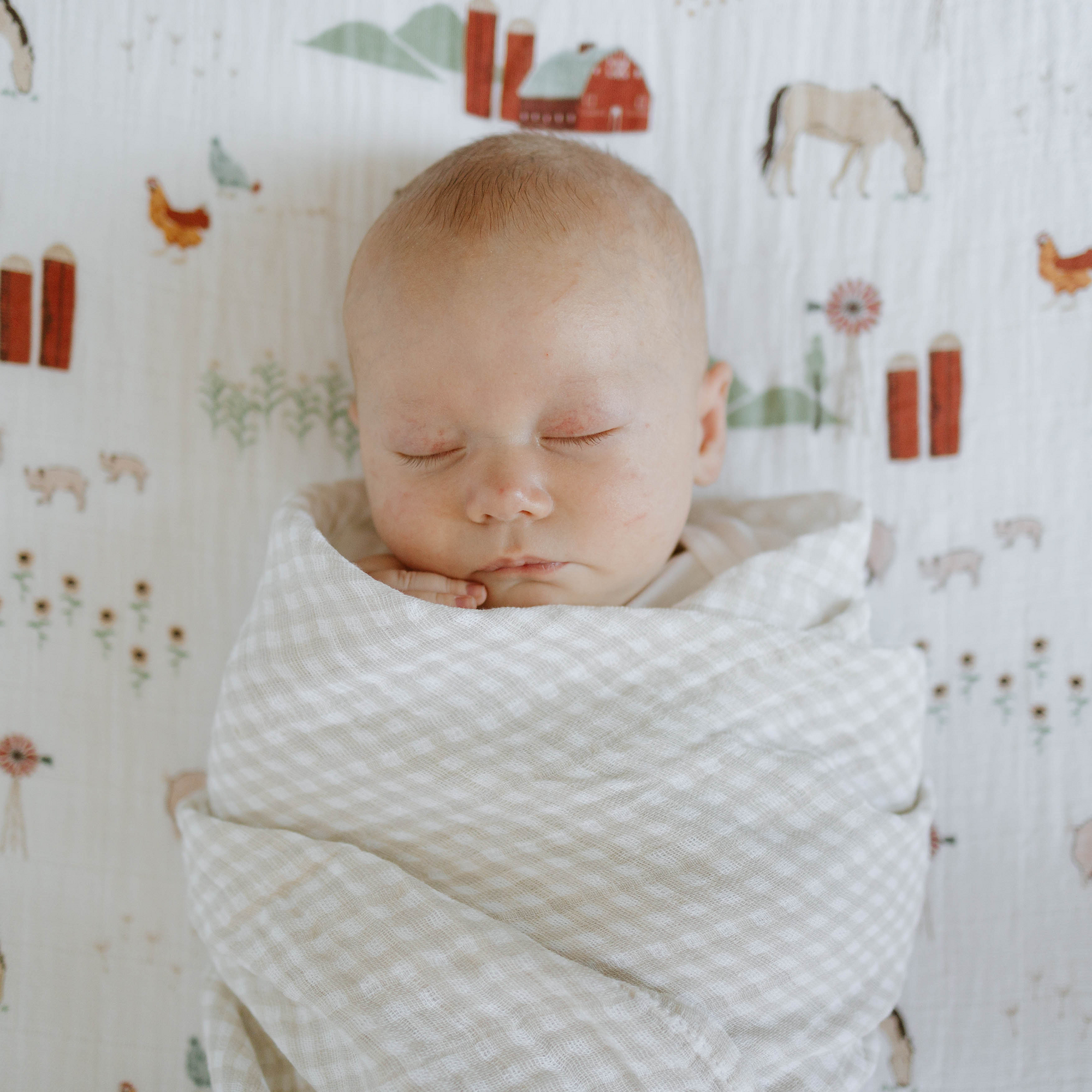 Cotton Muslin Swaddle Blanket - Tan Gingham