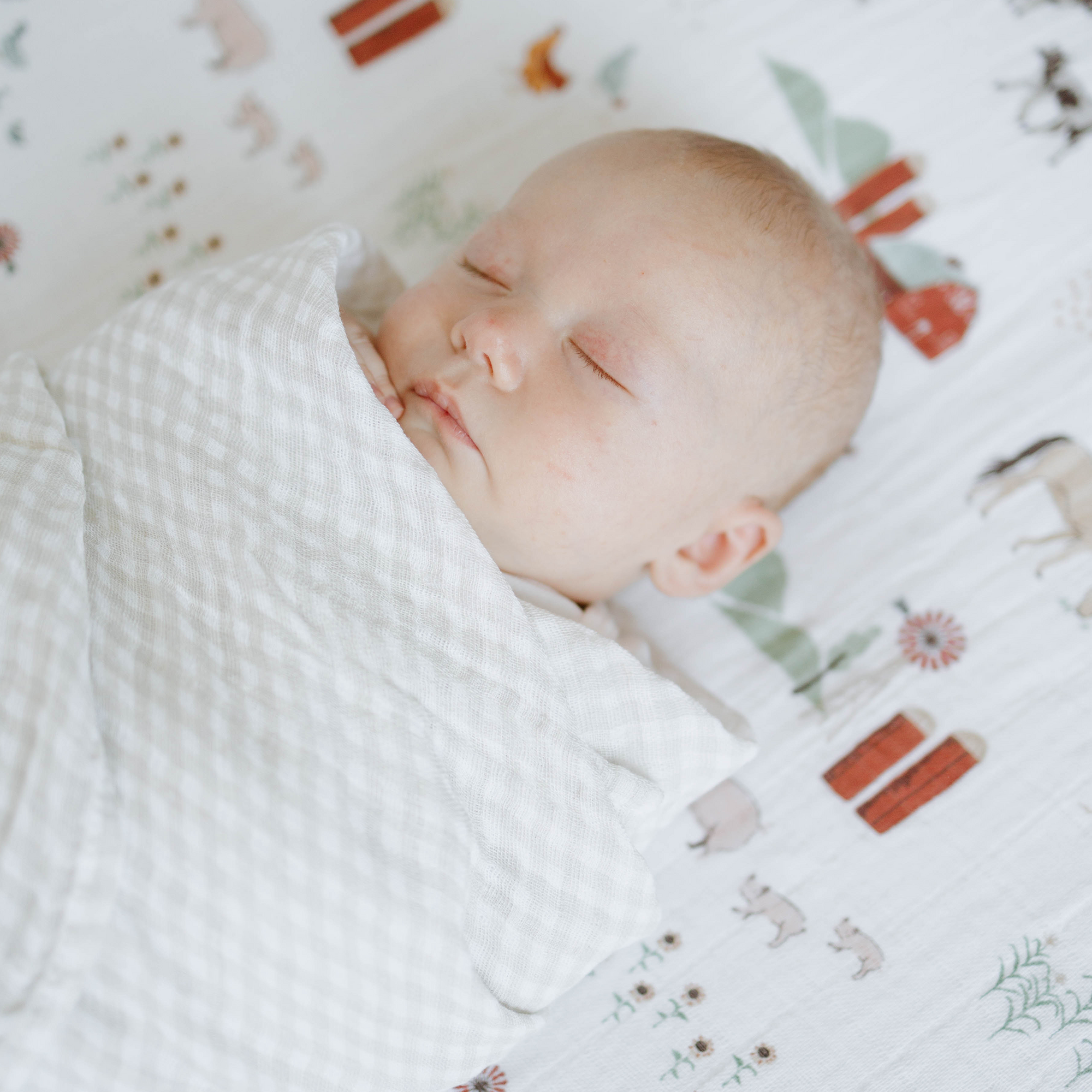 Cotton Muslin Swaddle Blanket - Tan Gingham