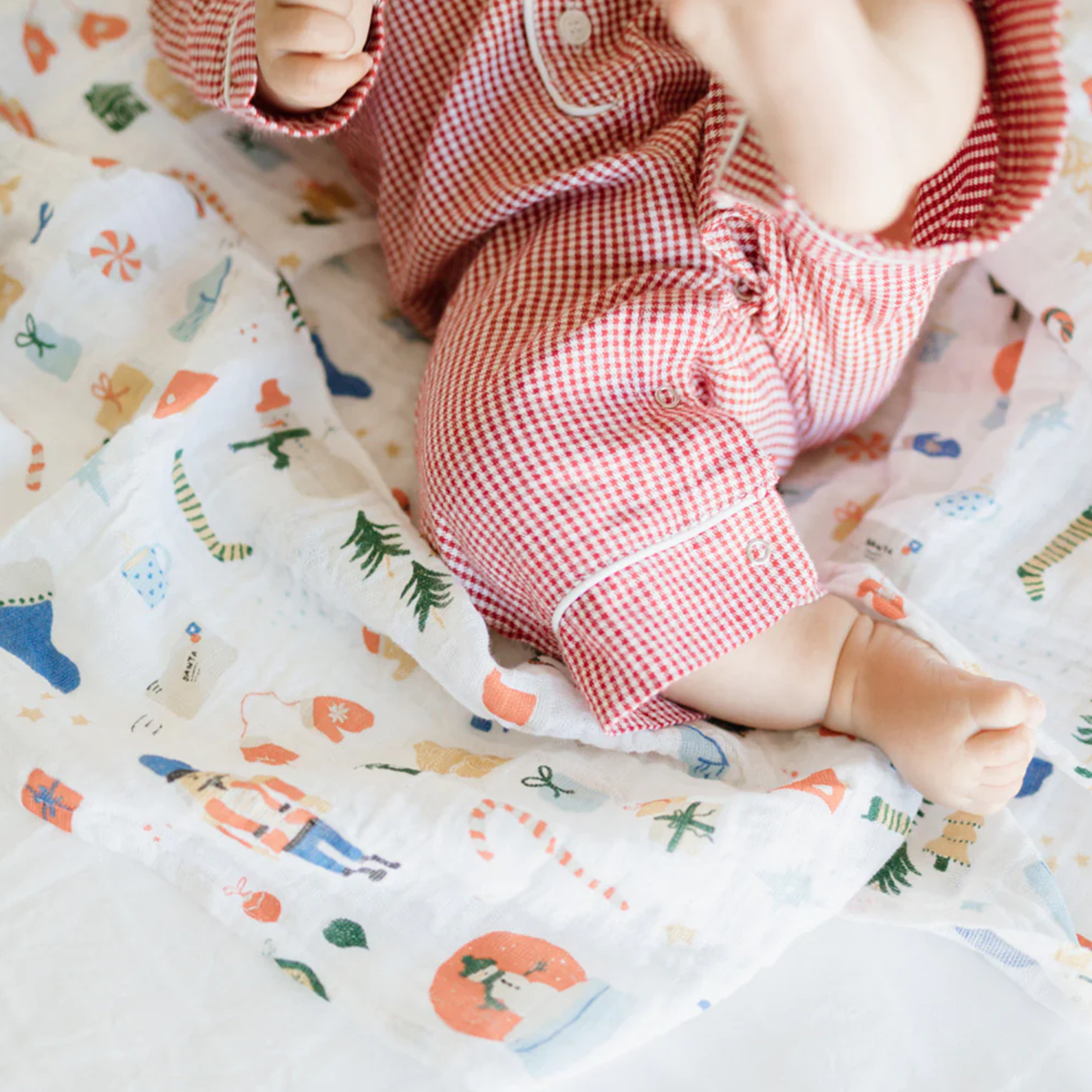 Cotton Muslin Swaddle Blanket Christmas Time Little Unicorn USA