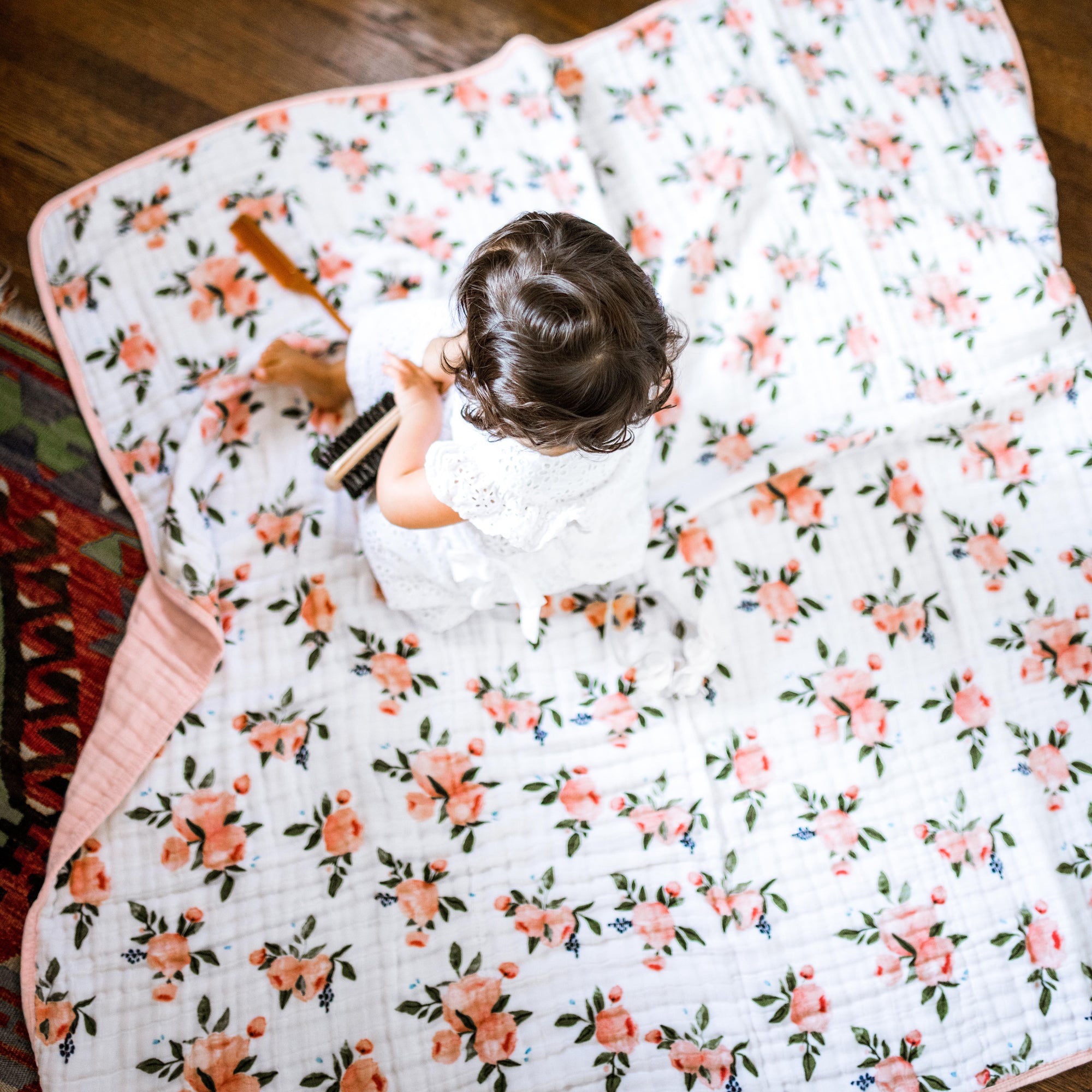 Original Cotton Muslin Quilt - Watercolor Roses 2