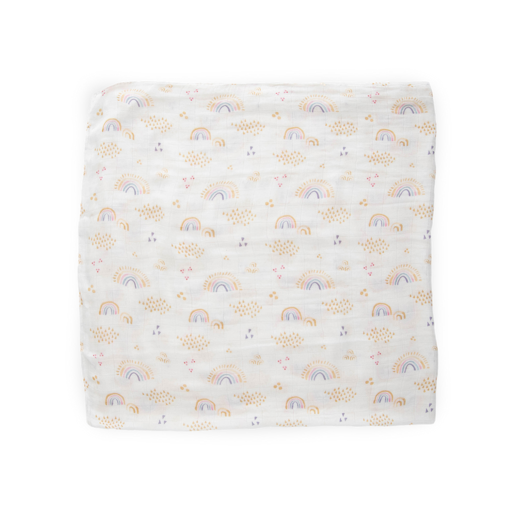 Deluxe Muslin Swaddle Blanket Rainbows & Raindrops Little Unicorn USA