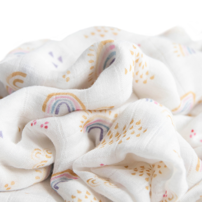 Deluxe Muslin Swaddle Blanket Rainbows & Raindrops Little Unicorn USA
