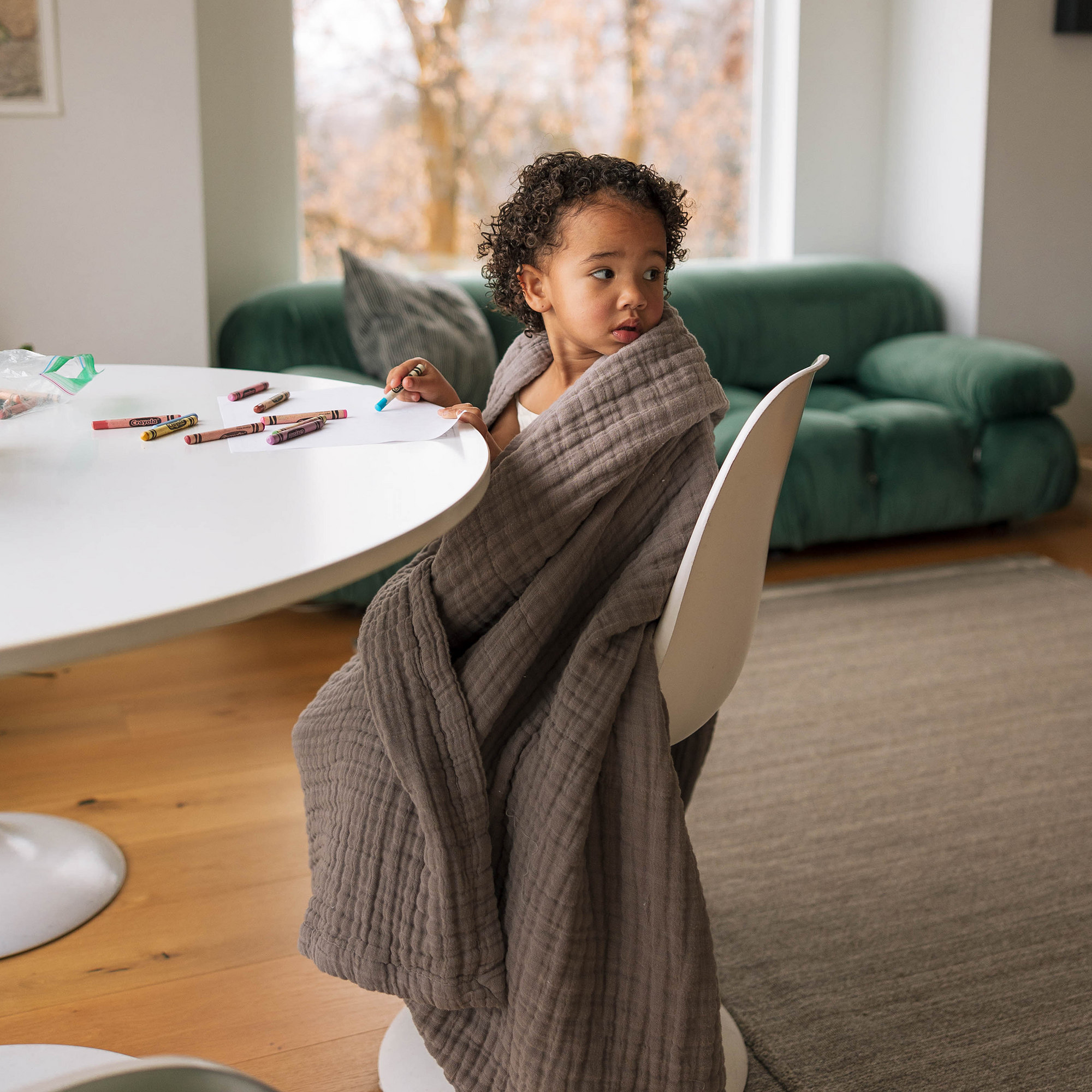 Cotton Muslin Quilted Throw - Mocha