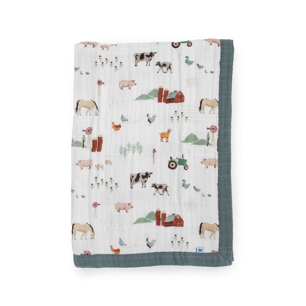 Cotton Muslin Baby Quilt Farmyard Little Unicorn USA