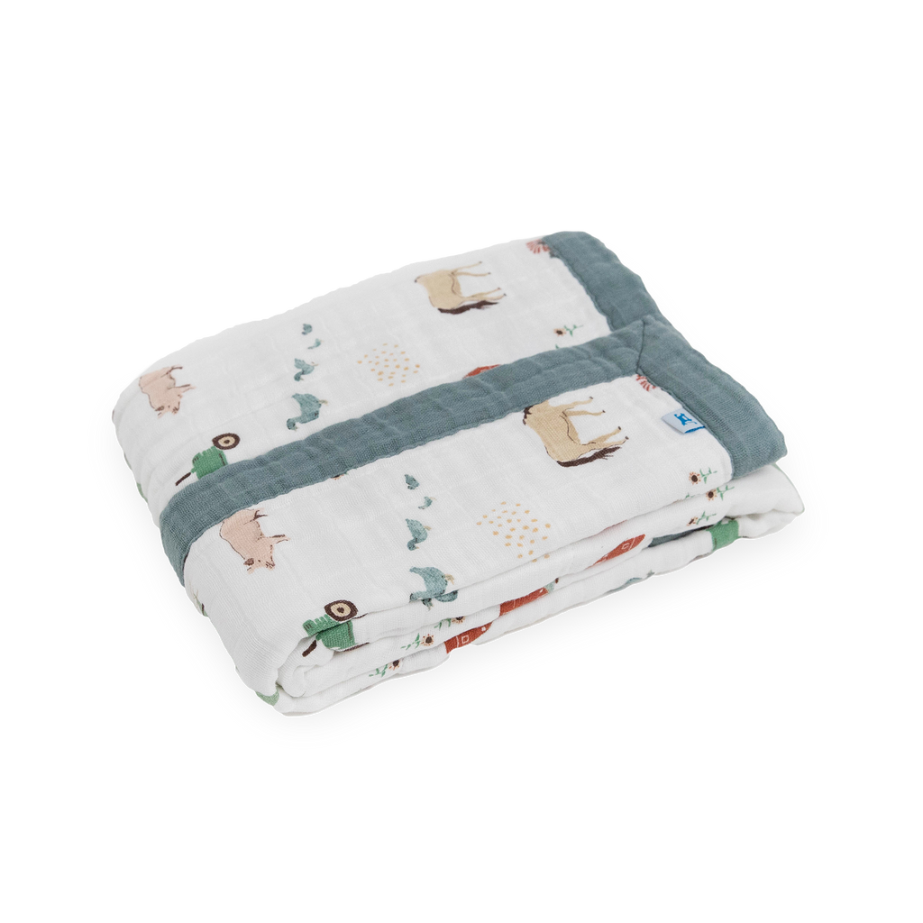 Cotton Muslin Baby Quilt Farmyard Little Unicorn USA