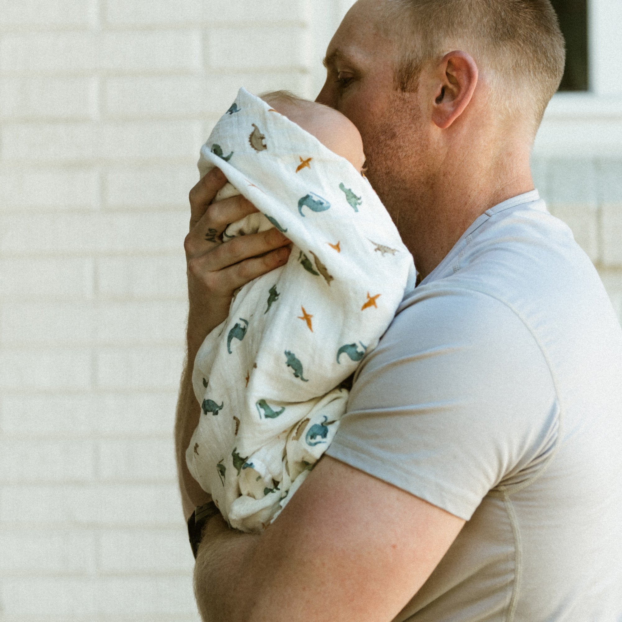 Organic Cotton Muslin Swaddle Blanket - Little Dino
