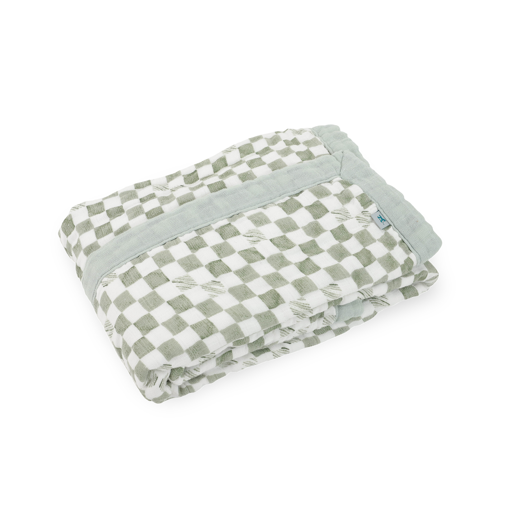 Organic Cotton Muslin Baby Quilt - Green Checker