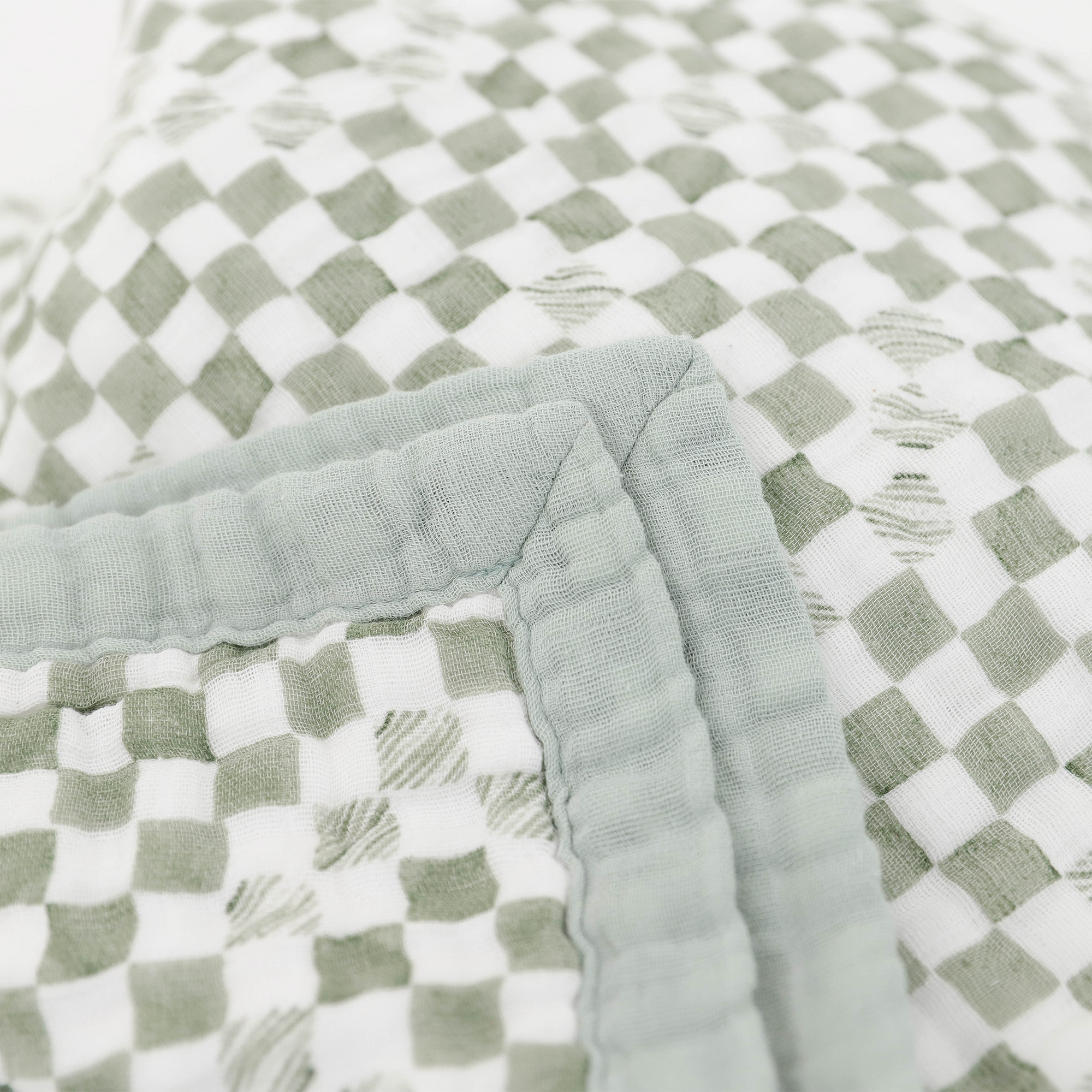 Organic Cotton Muslin Baby Quilt - Green Checker