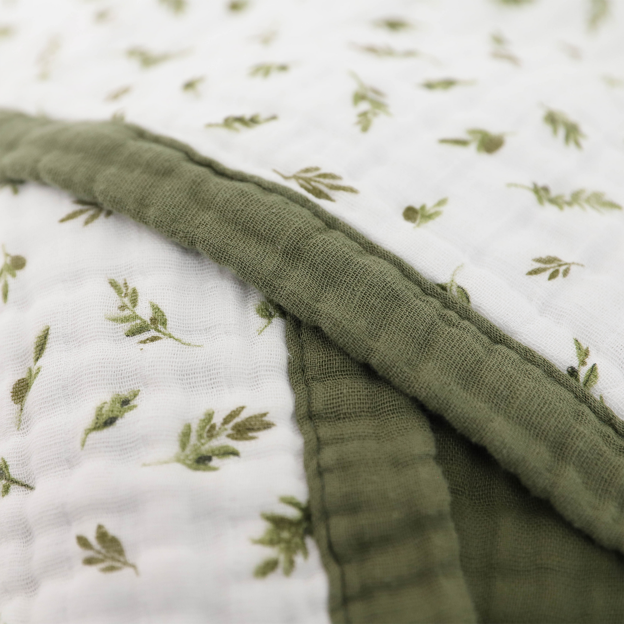 Organic Cotton Muslin Baby Quilt - Olive Branch