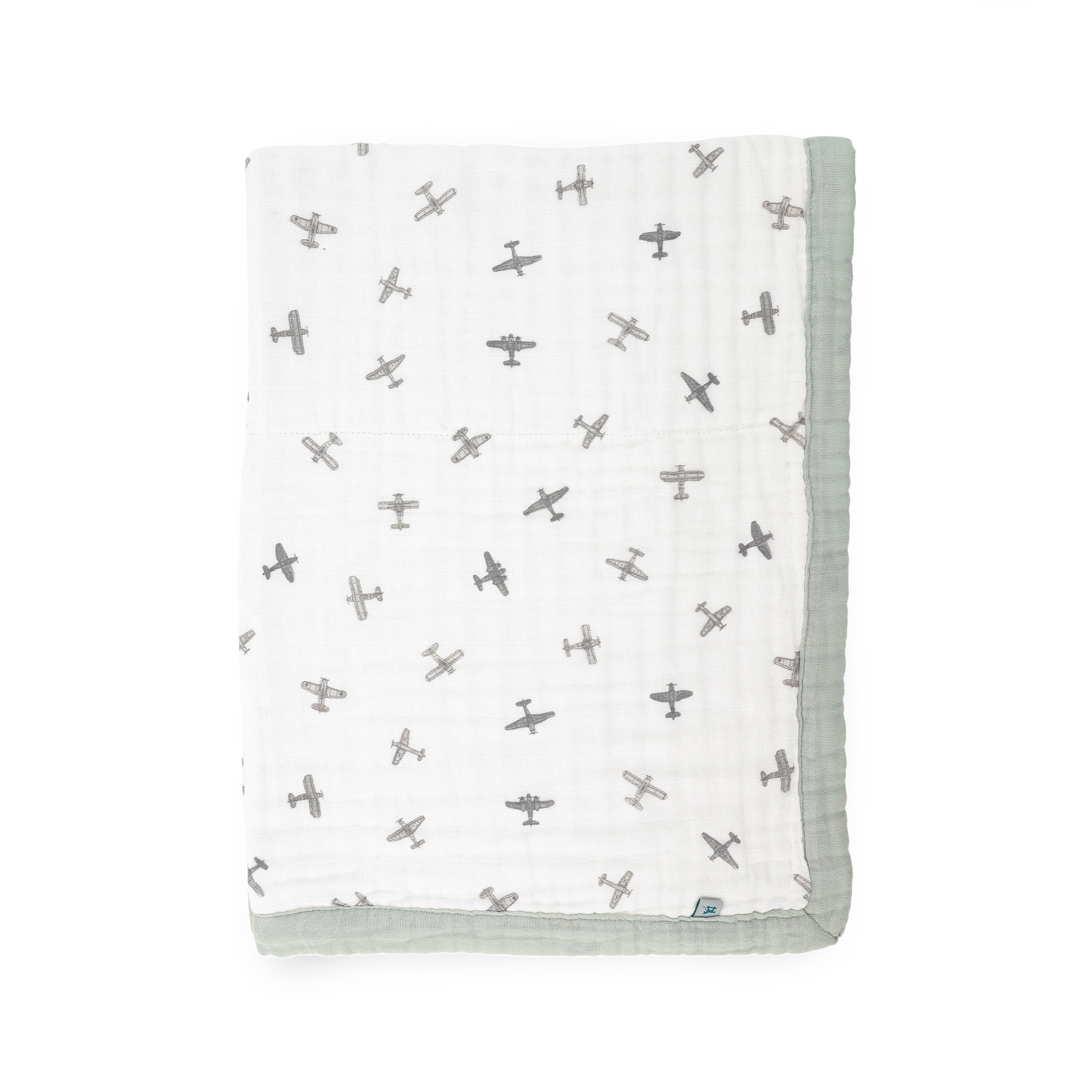 Organic Cotton Muslin Baby Quilt - Pewter Planes