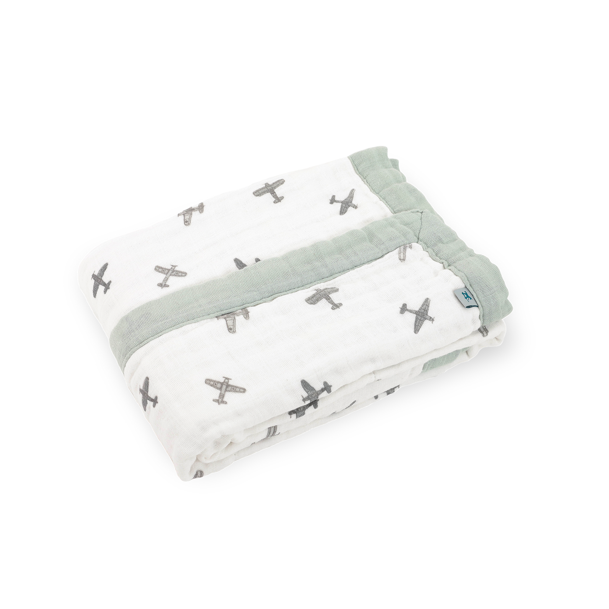Organic Cotton Muslin Baby Quilt - Pewter Planes