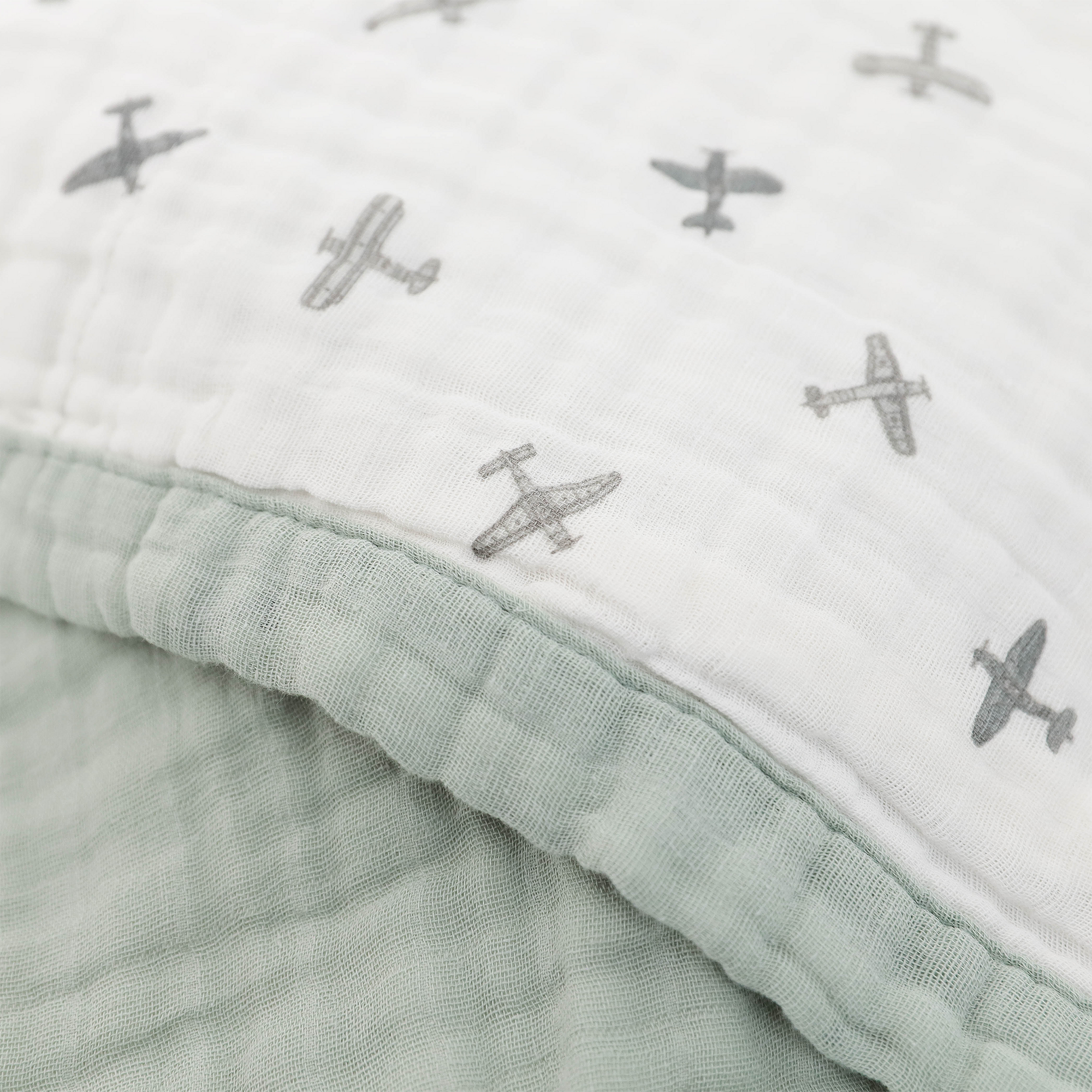 Organic Cotton Muslin Baby Quilt - Pewter Planes
