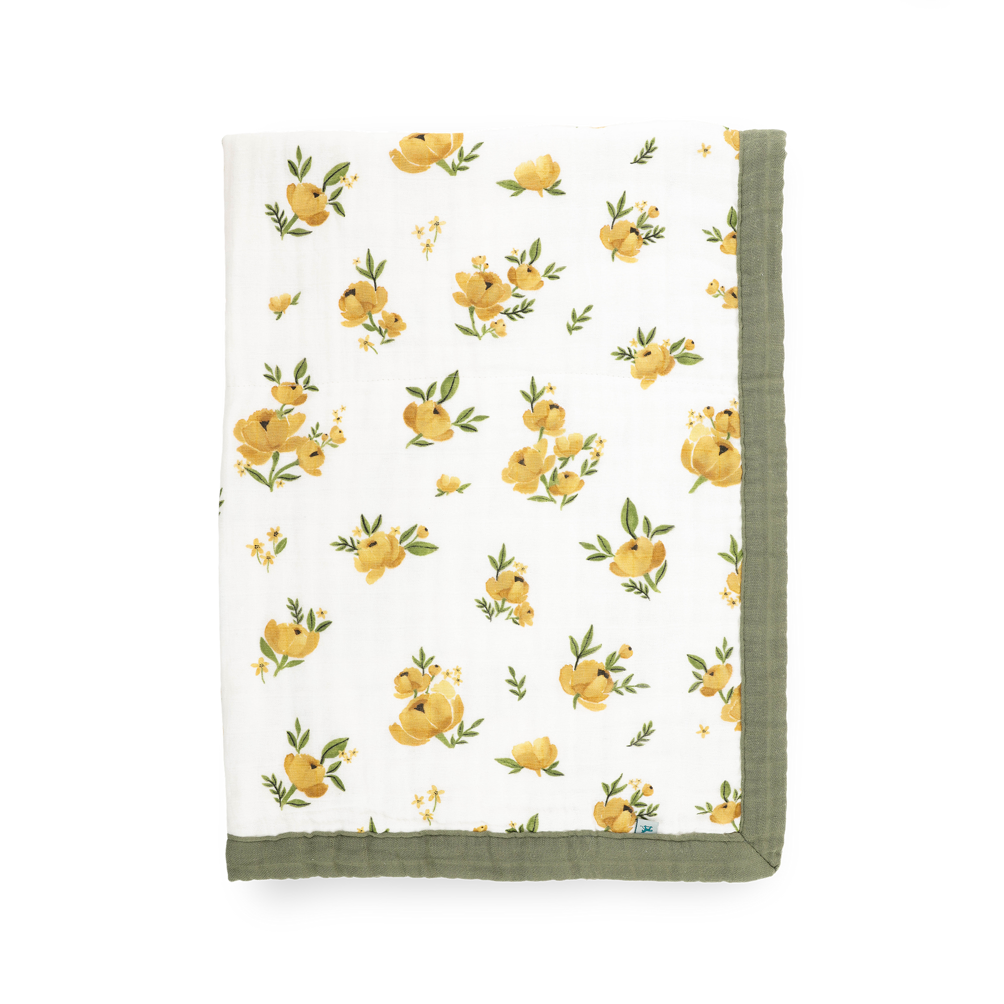 Organic Cotton Muslin Baby Quilt - Yellow Roses