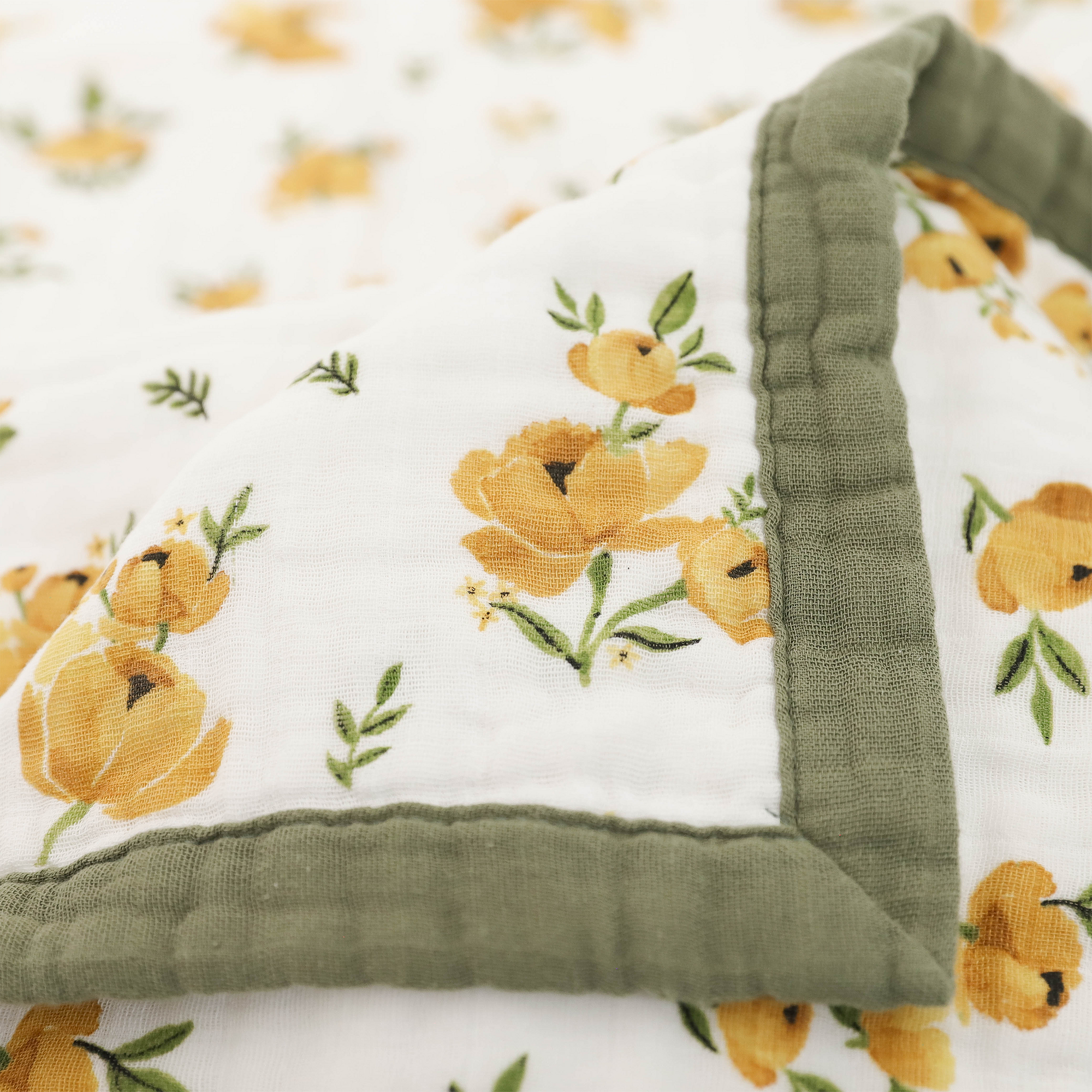 Organic Cotton Muslin Baby Quilt - Yellow Roses