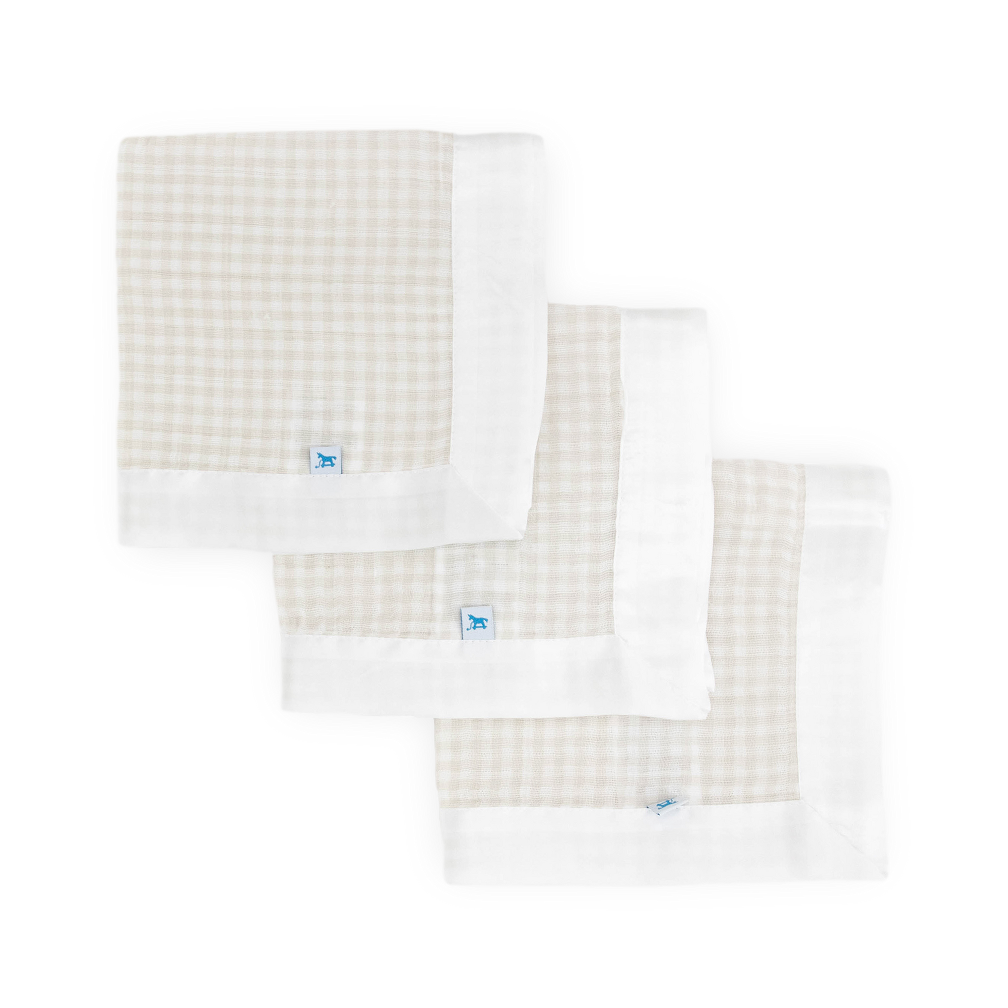 Cotton Muslin Security Blanket 3 Pack Tan Gingham Little Unicorn USA