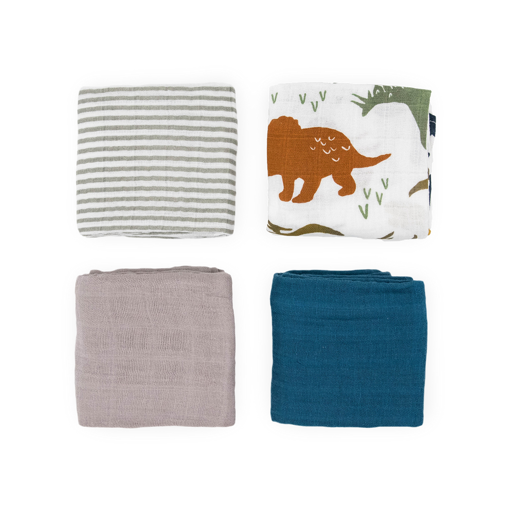 Cotton Muslin Squares 4 Pack Dino Friends Little Unicorn USA