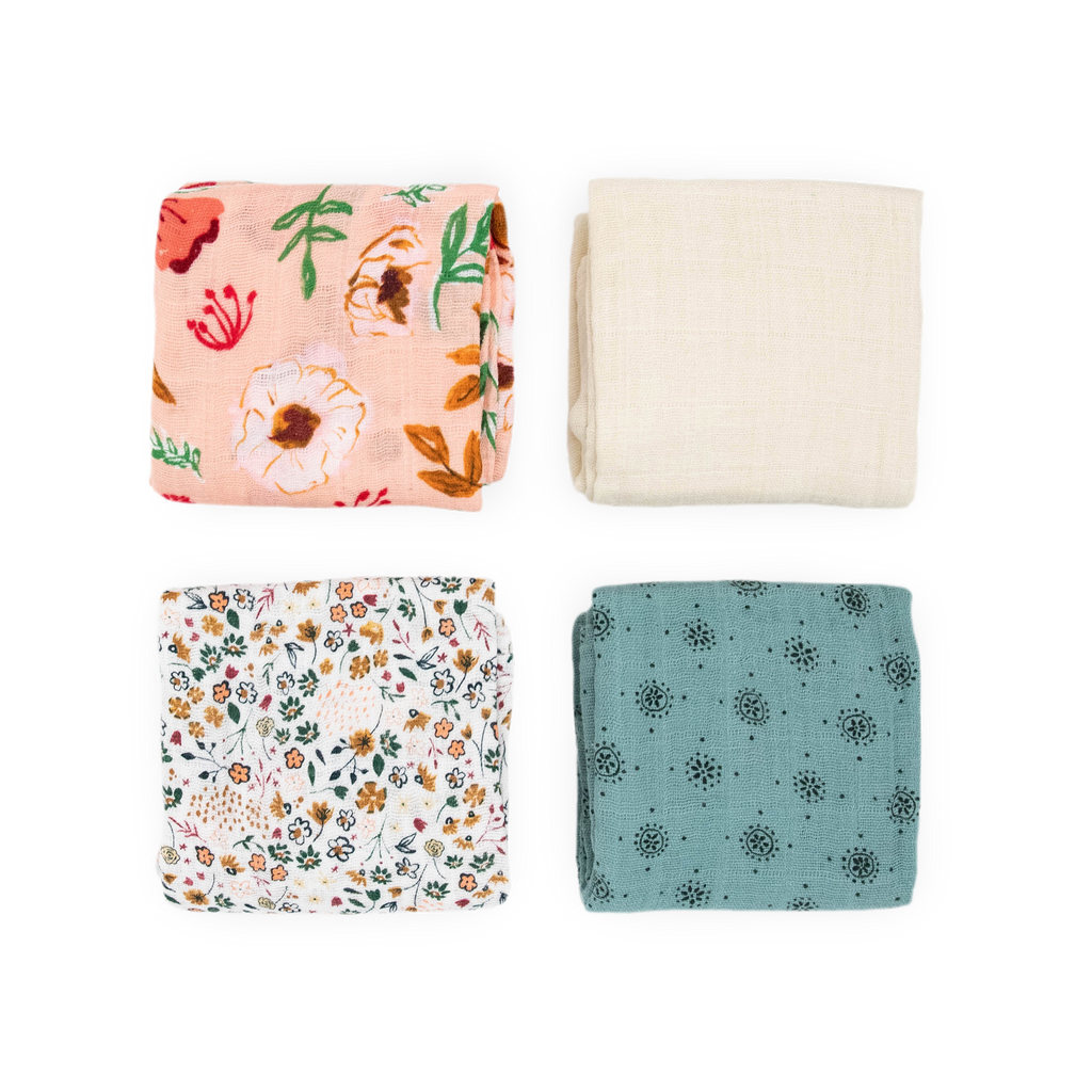 Cotton Muslin Squares 4 Pack Vintage Floral Little Unicorn USA