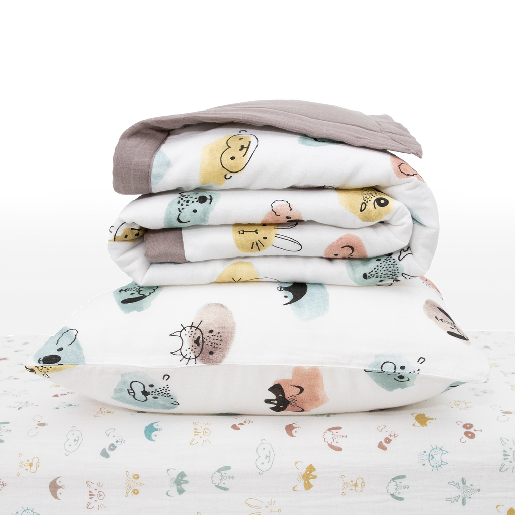Cotton Muslin Toddler Bedding 3 Piece Set Watercolor Critters Little Unicorn USA
