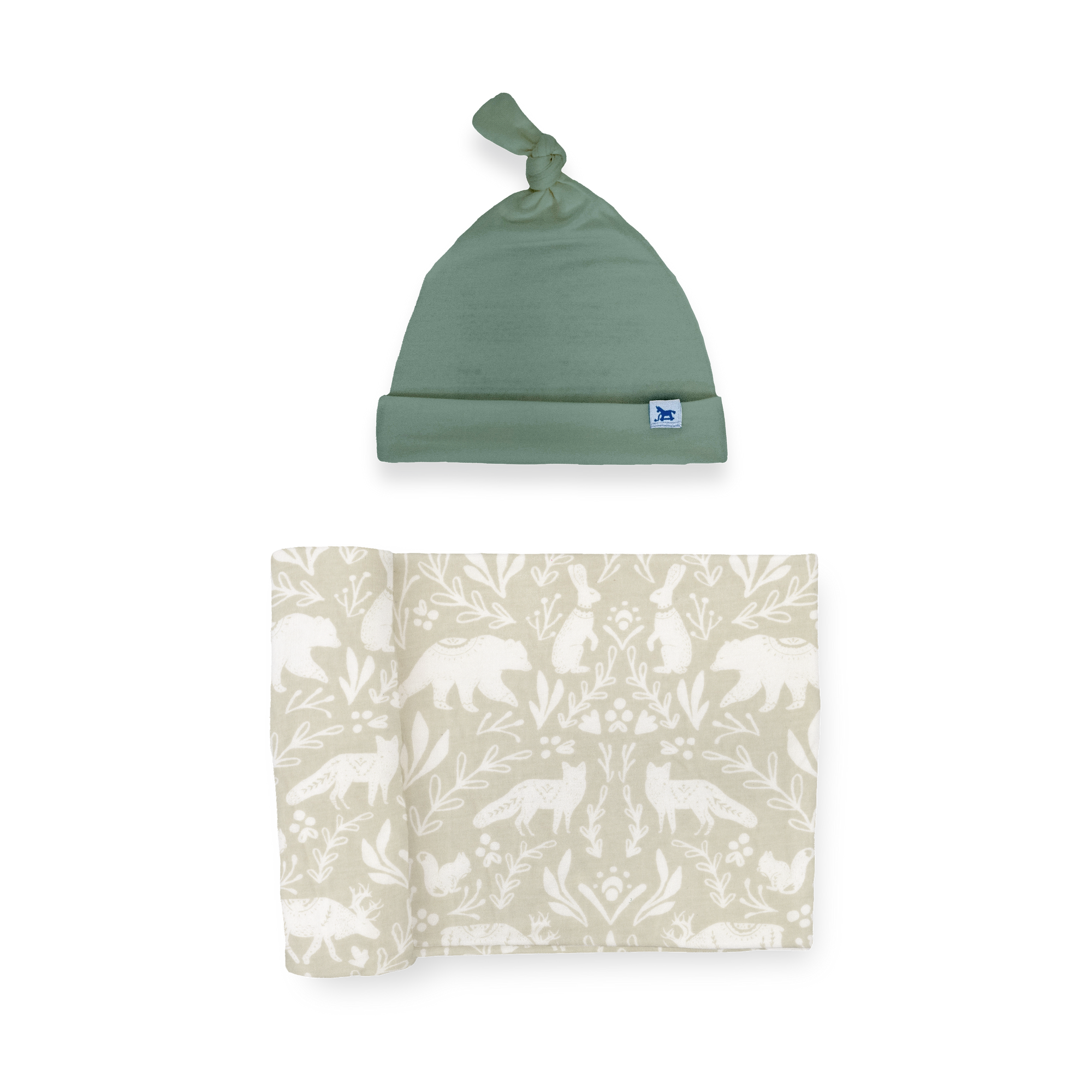 Stretch Knit Swaddle and Hat Set - Folk Fauna