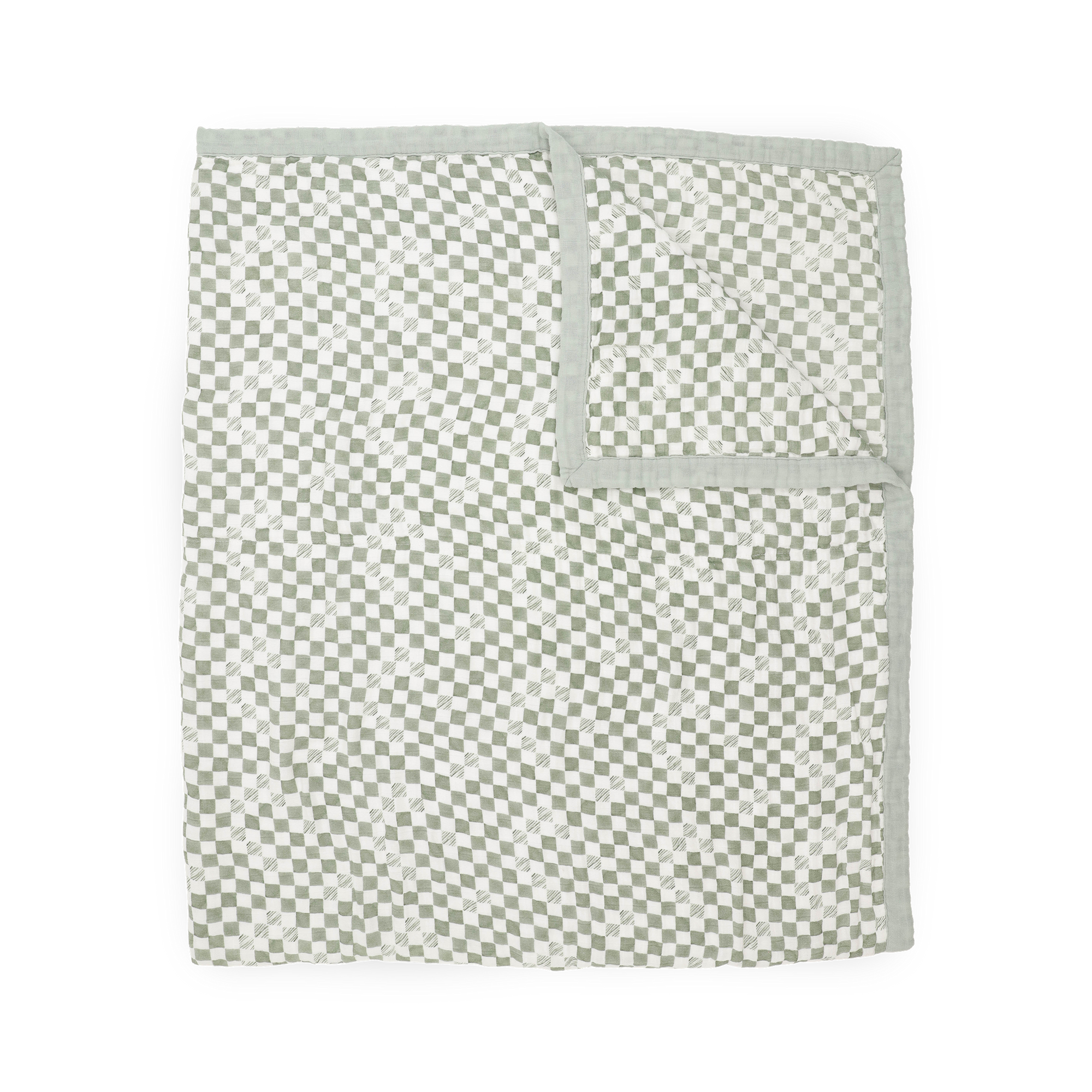 Organic Cotton Muslin Quilted Throw - Green Checker