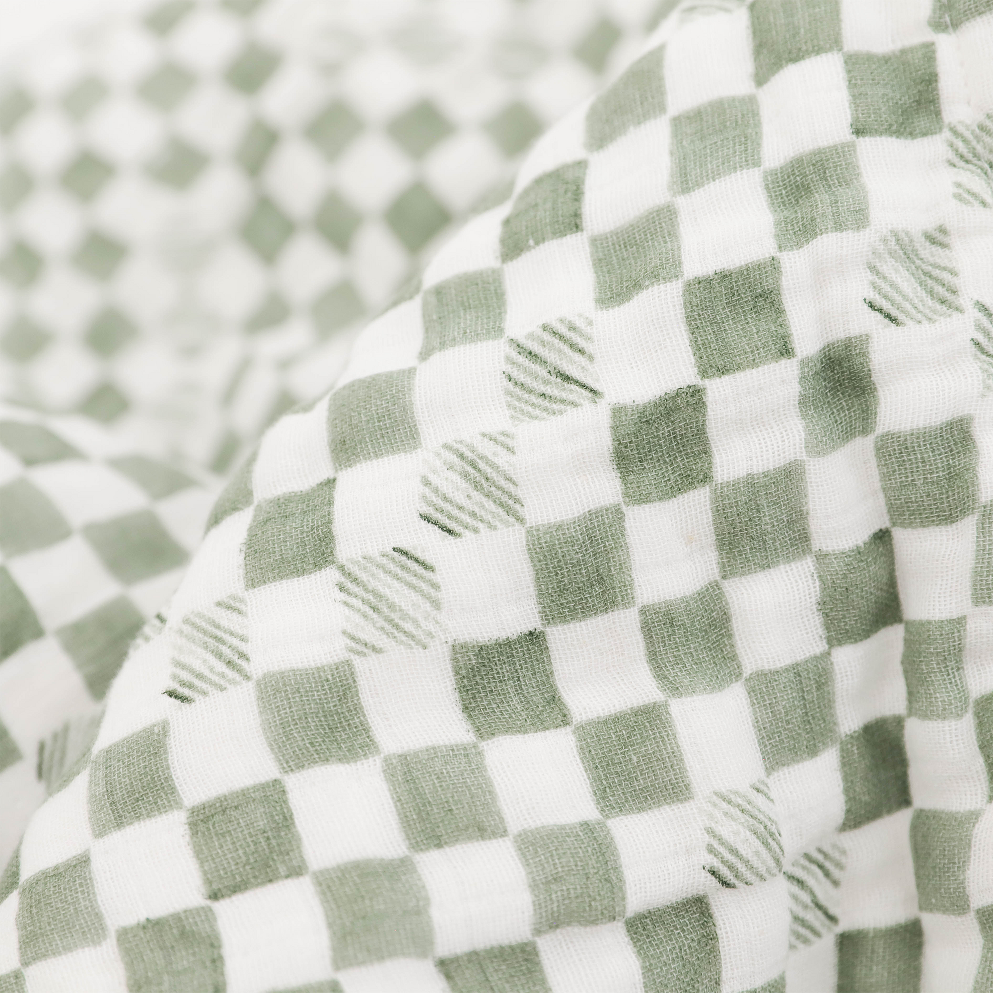 Organic Cotton Muslin Quilted Throw - Green Checker