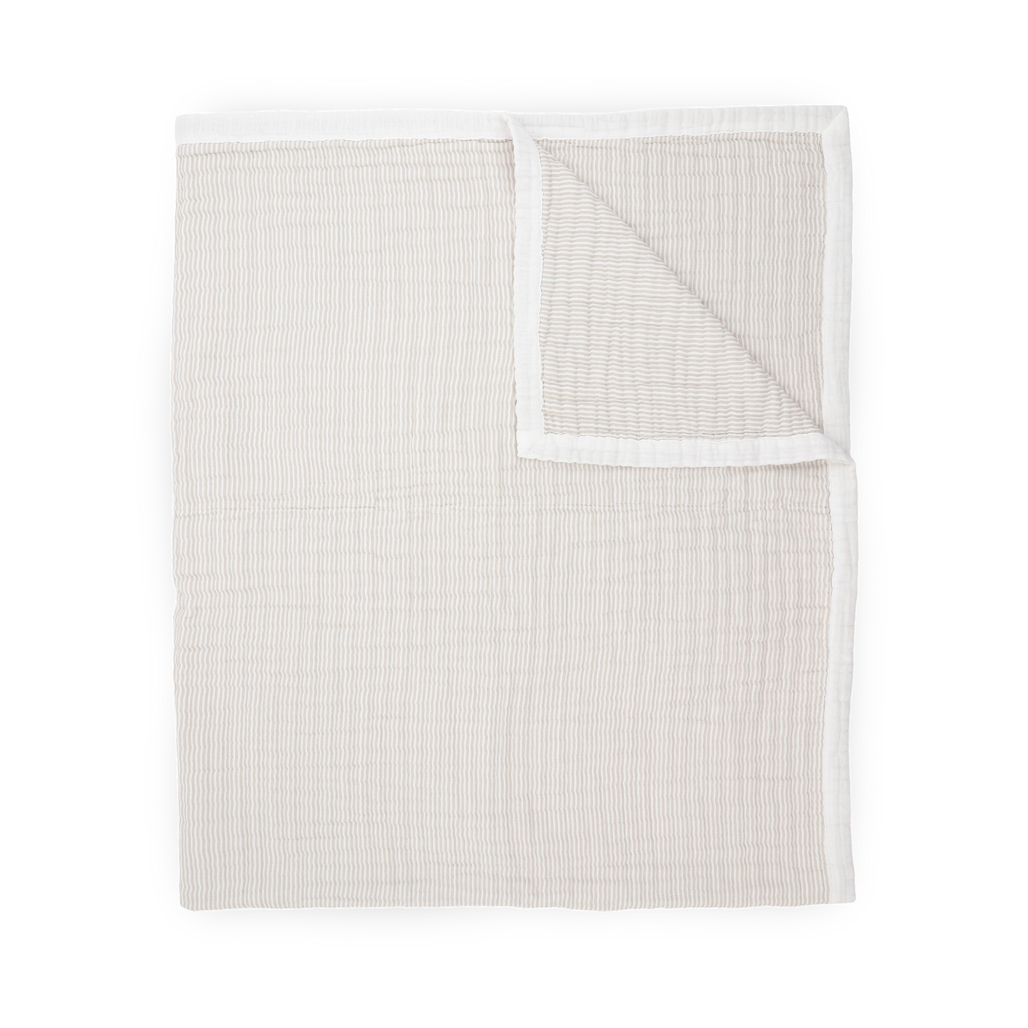 Organic Cotton Muslin Quilted Throw - Sand Stripe
