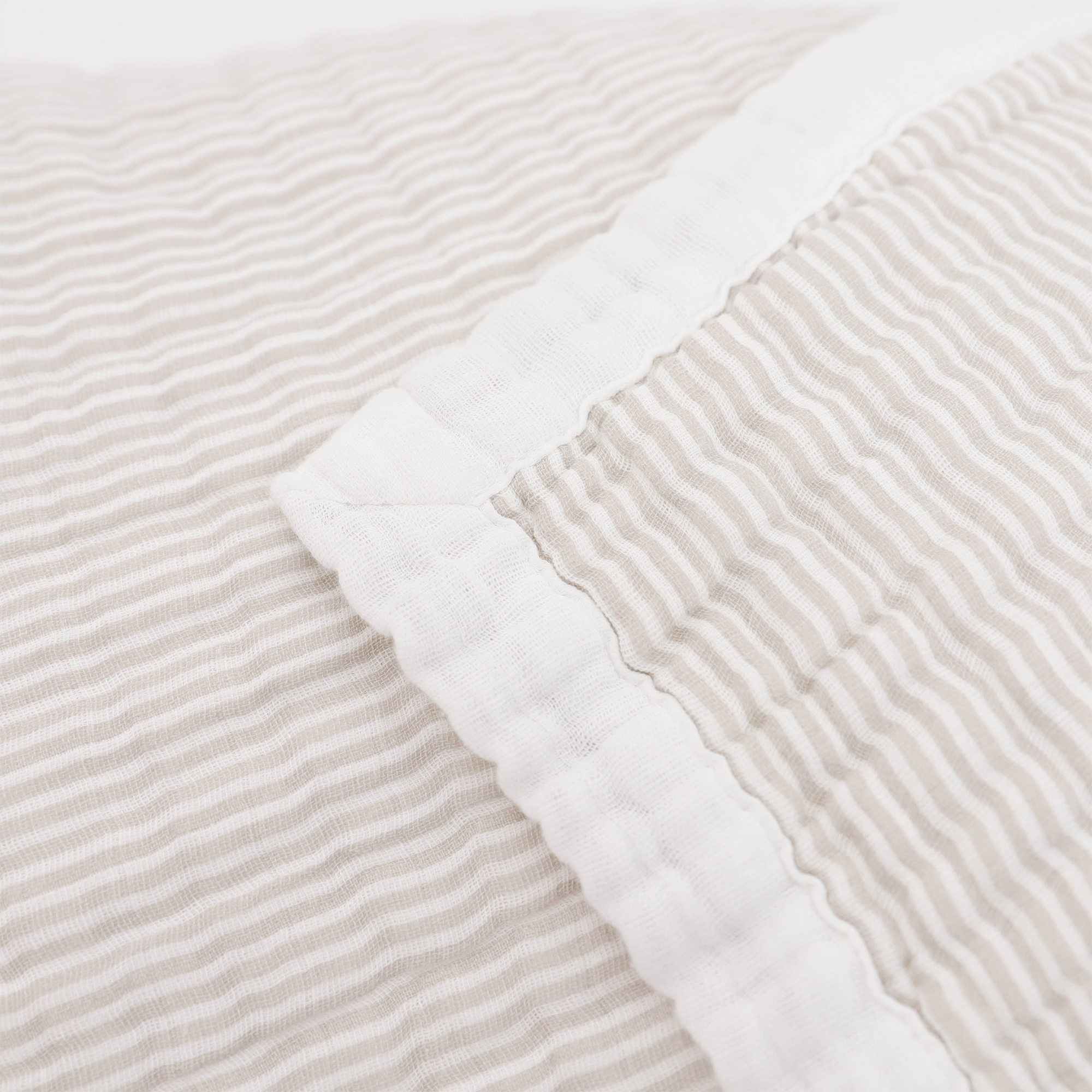 Organic Cotton Muslin Quilted Throw - Sand Stripe