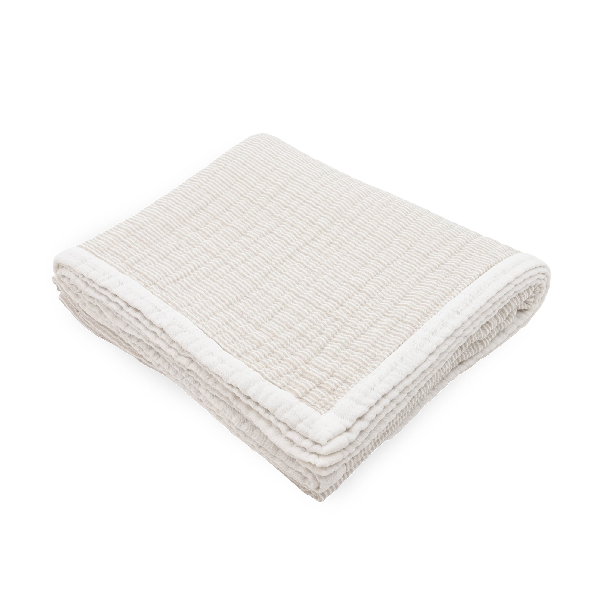 Organic Cotton Muslin Quilted Throw - Sand Stripe