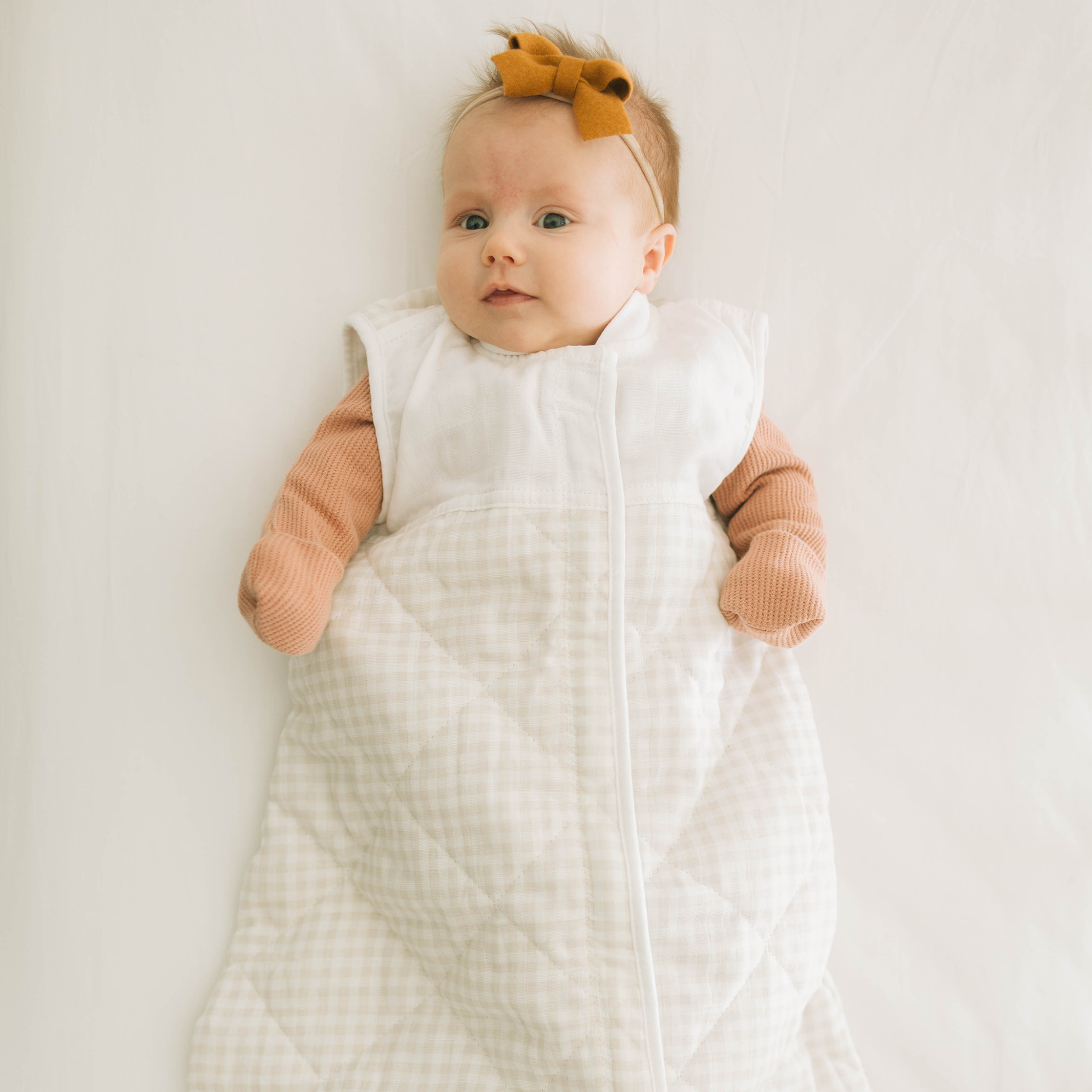 Cotton Muslin Quilted Sleep Bag - Tan Gingham