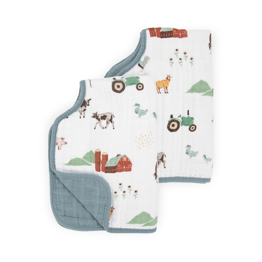 Cotton Muslin Burp Cloth 2 Pack Farmyard Little Unicorn USA