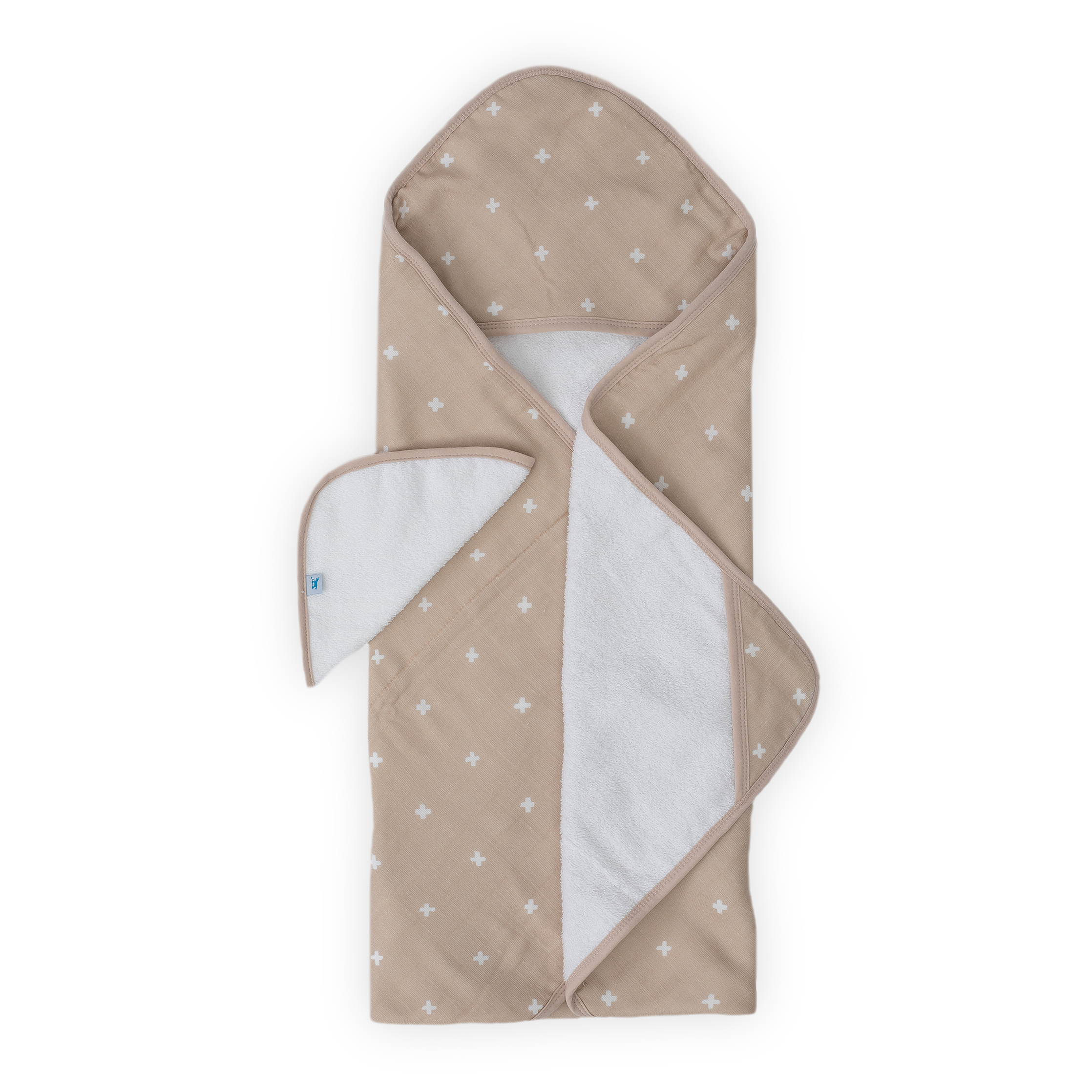 Infant Hooded Towel &amp; Washcloth Set - Taupe Cross