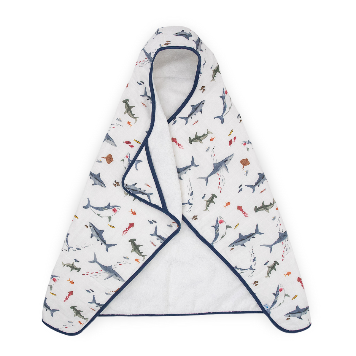 Babyhug Terry Knit Hooded Towel With Shark Patch L 76.2 x B 76.2 cm - Blue