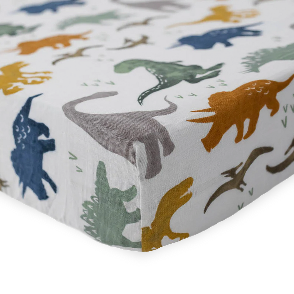 Cotton Muslin Crib Sheet - Dino Friends – Little Unicorn USA