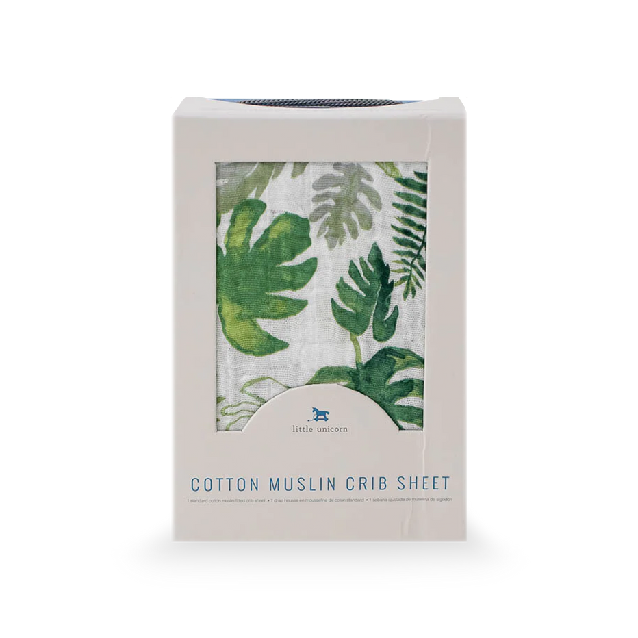 Cotton Muslin Crib Sheet Tropical Leaf Little Unicorn USA