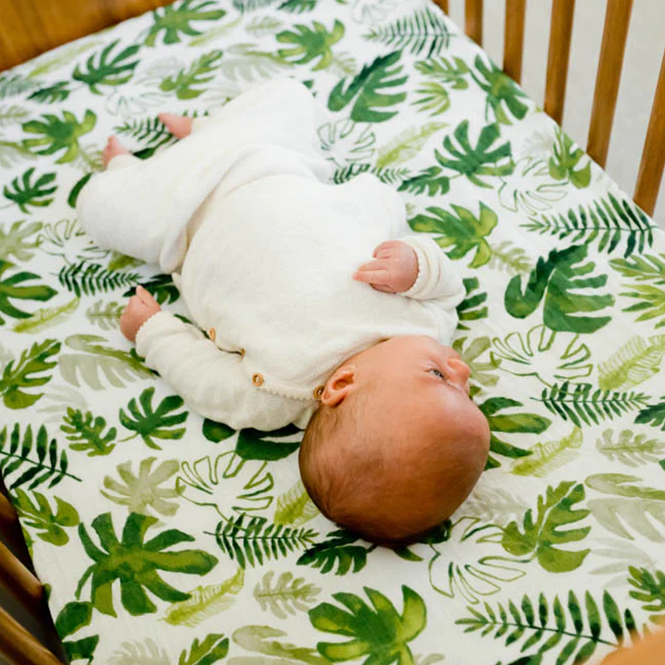 Cotton Muslin Crib Sheet Tropical Leaf Little Unicorn USA