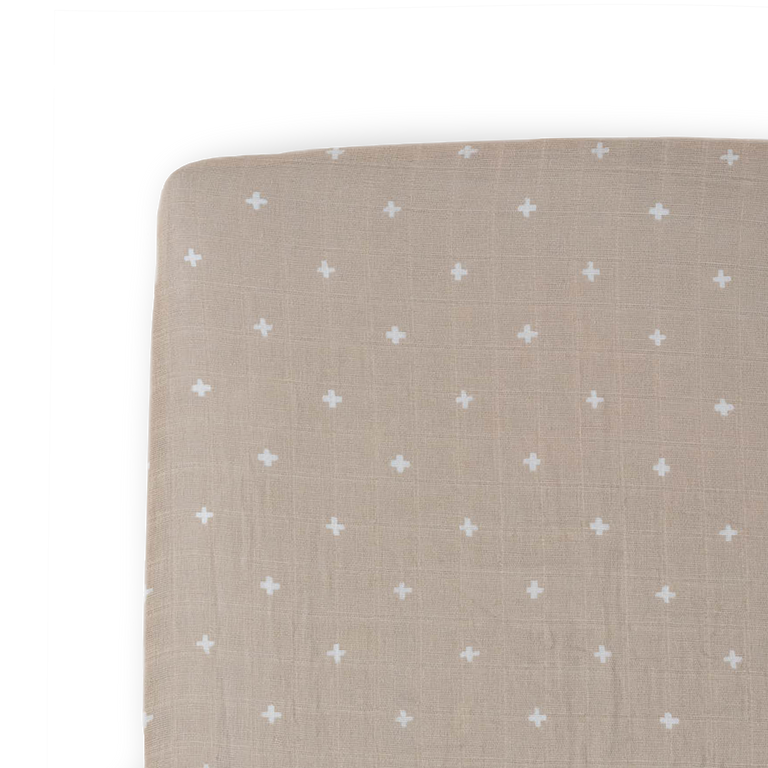 Cotton Muslin Crib Sheet Taupe Cross Little Unicorn USA