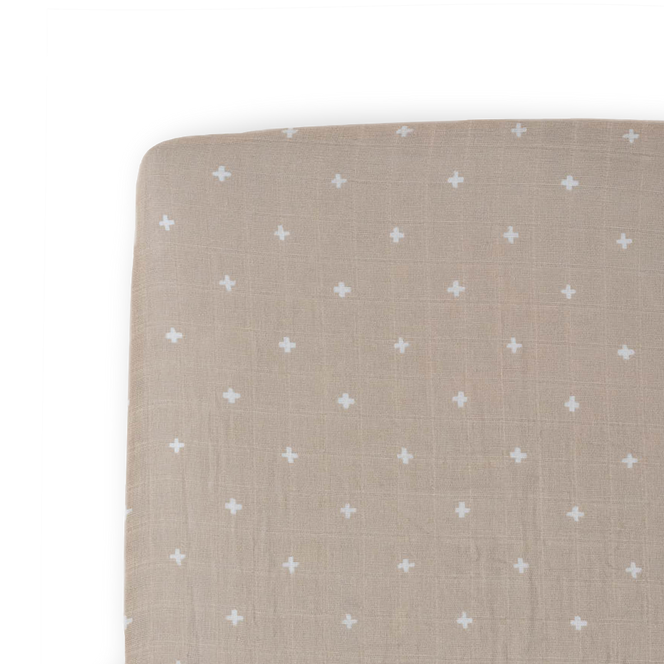 Cotton Muslin Crib Sheet Taupe Cross Little Unicorn USA