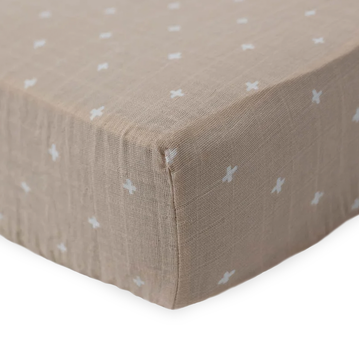 Cotton Muslin Crib Sheet Taupe Cross Little Unicorn USA