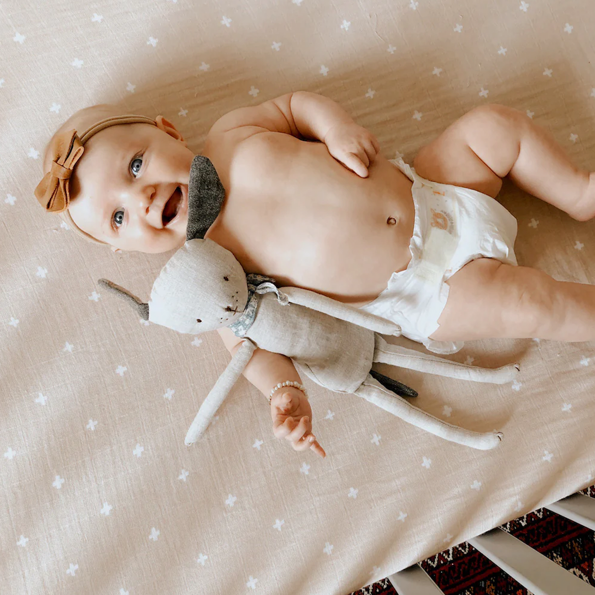 Cotton Muslin Crib Sheet Taupe Cross Little Unicorn USA