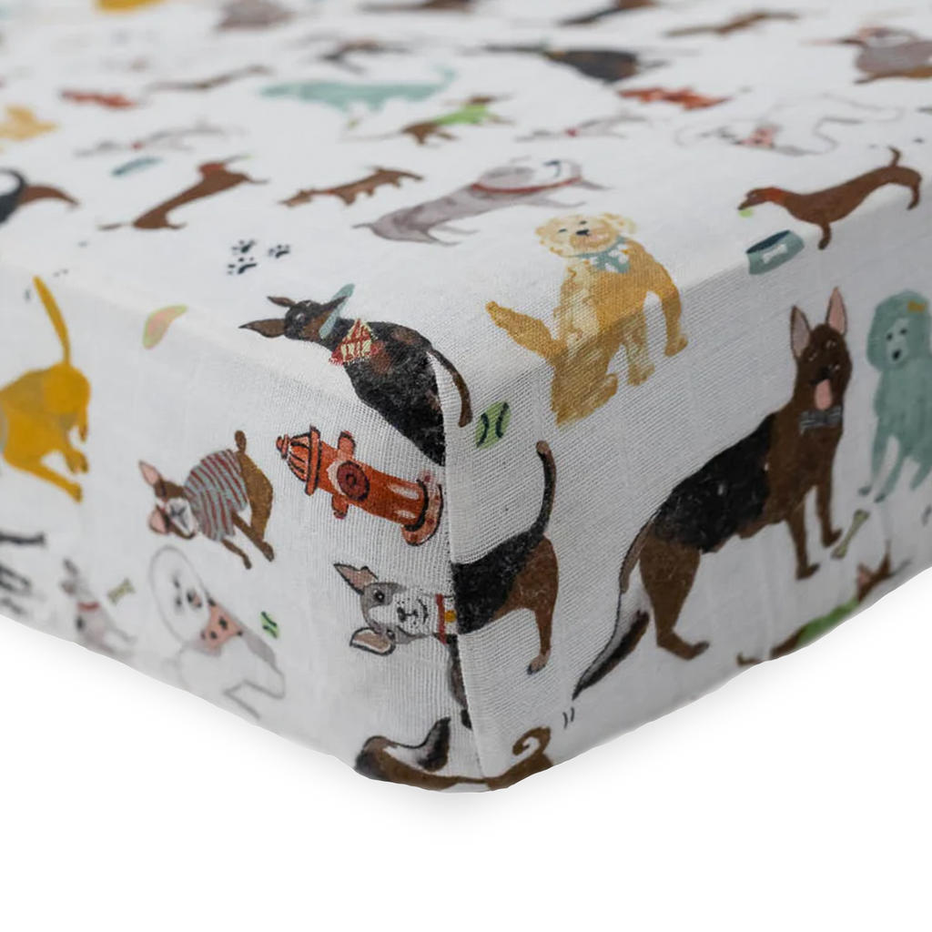 Cotton Muslin Crib Sheet - Woof – Little Unicorn USA