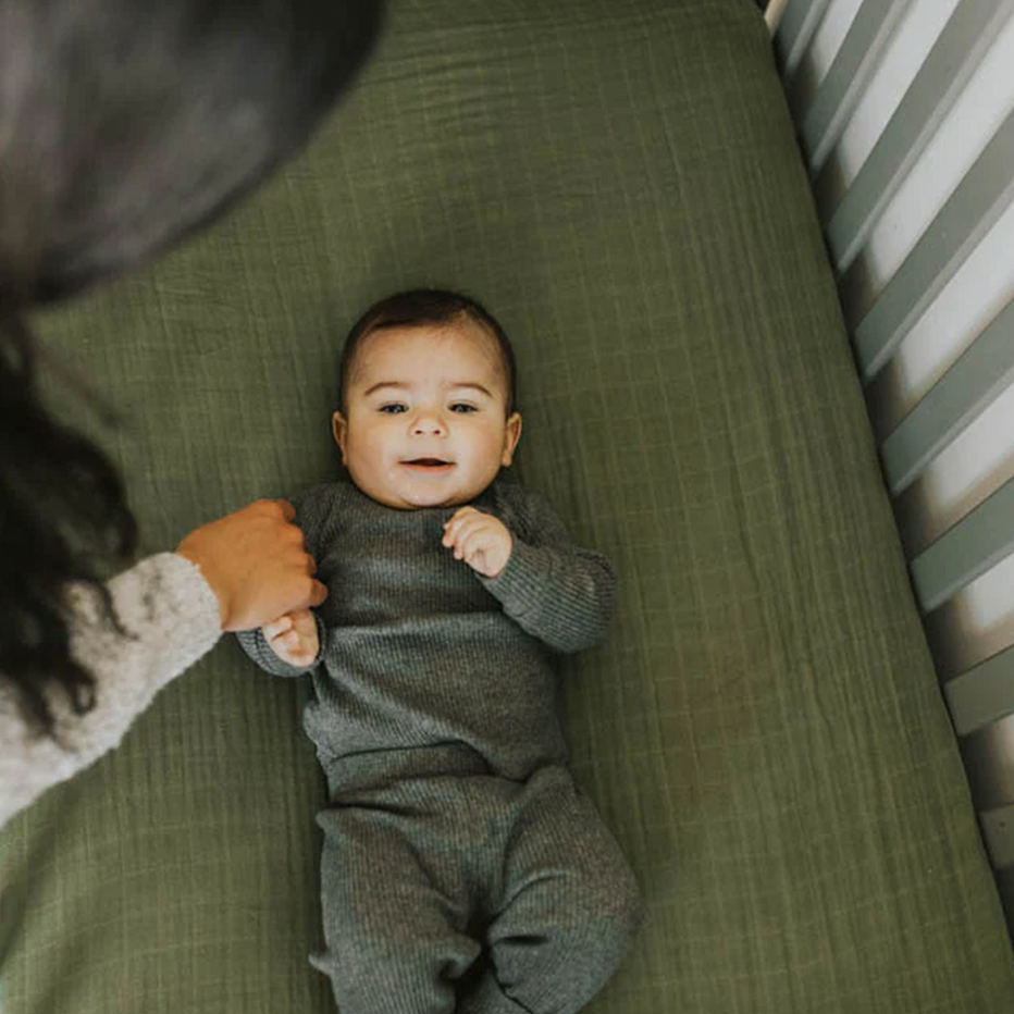 Cotton Muslin Crib Sheet Fern Little Unicorn USA