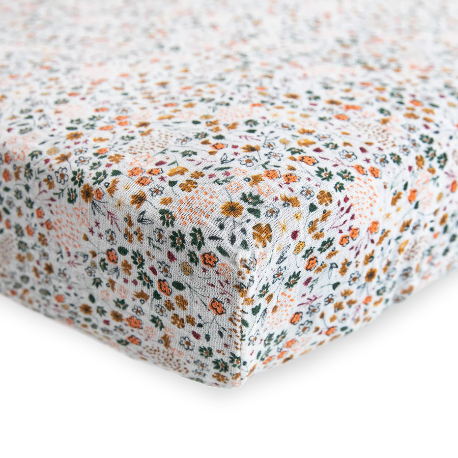 Cotton Muslin Crib Sheet Pressed Petals Little Unicorn USA